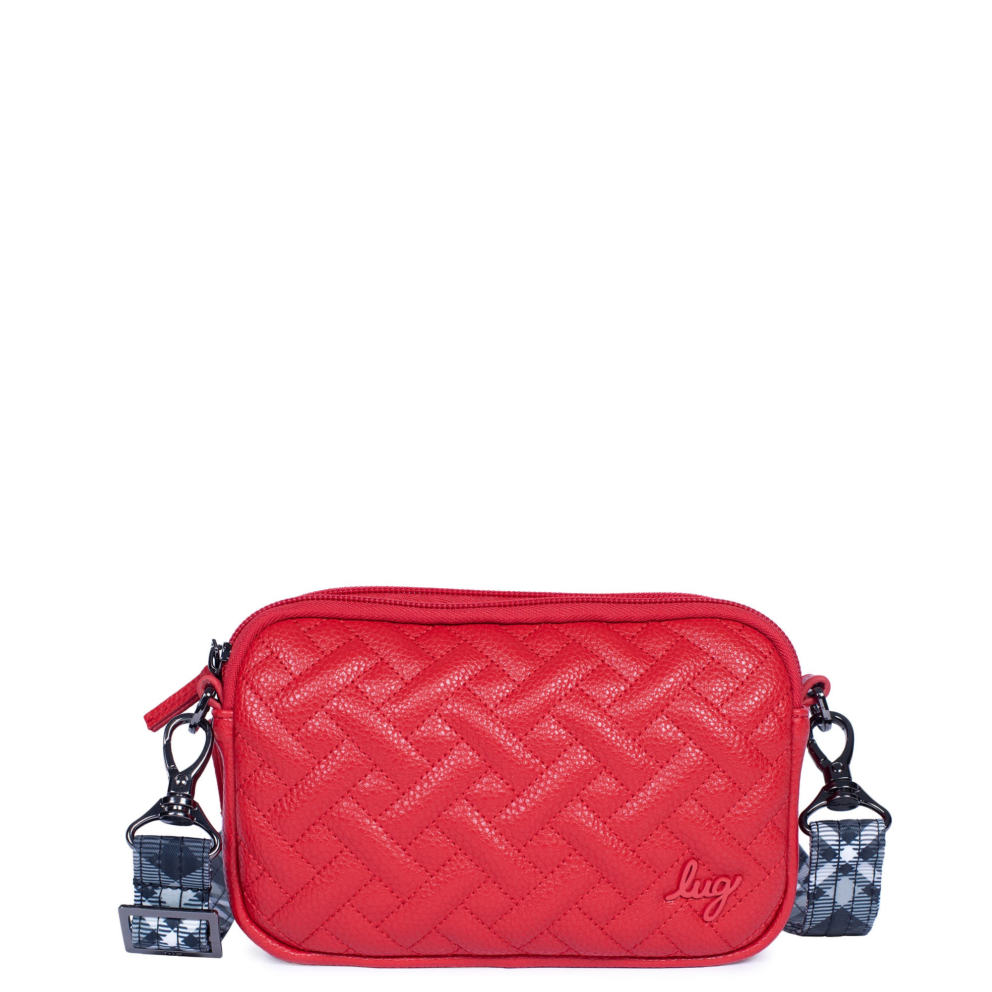 Coupe Classic VL Convertible Crossbody Bag - POPPY RED - CoupeVL_PoppyRedPlaidGreyStrap_01