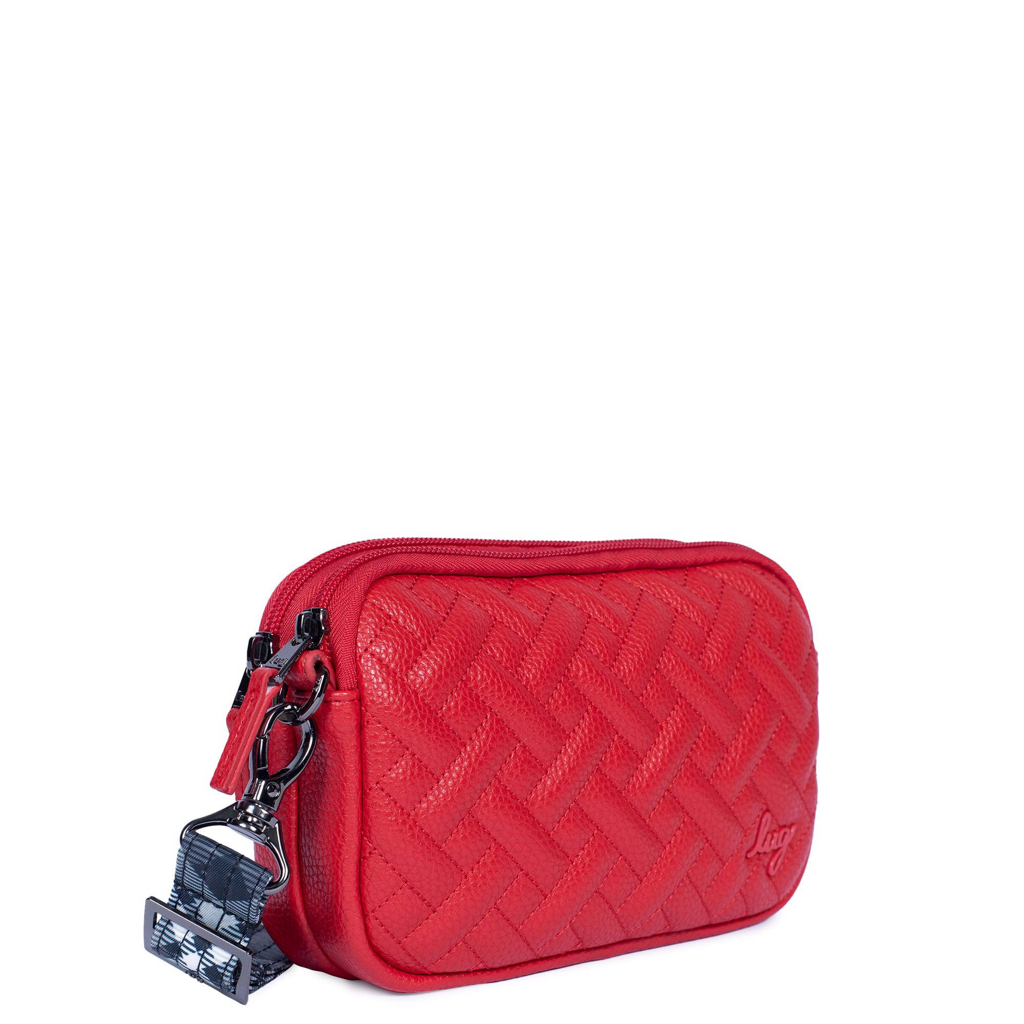 Coupe Classic VL Convertible Crossbody Bag - POPPY RED - CoupeVL_PoppyRedPlaidGreyStrap_02