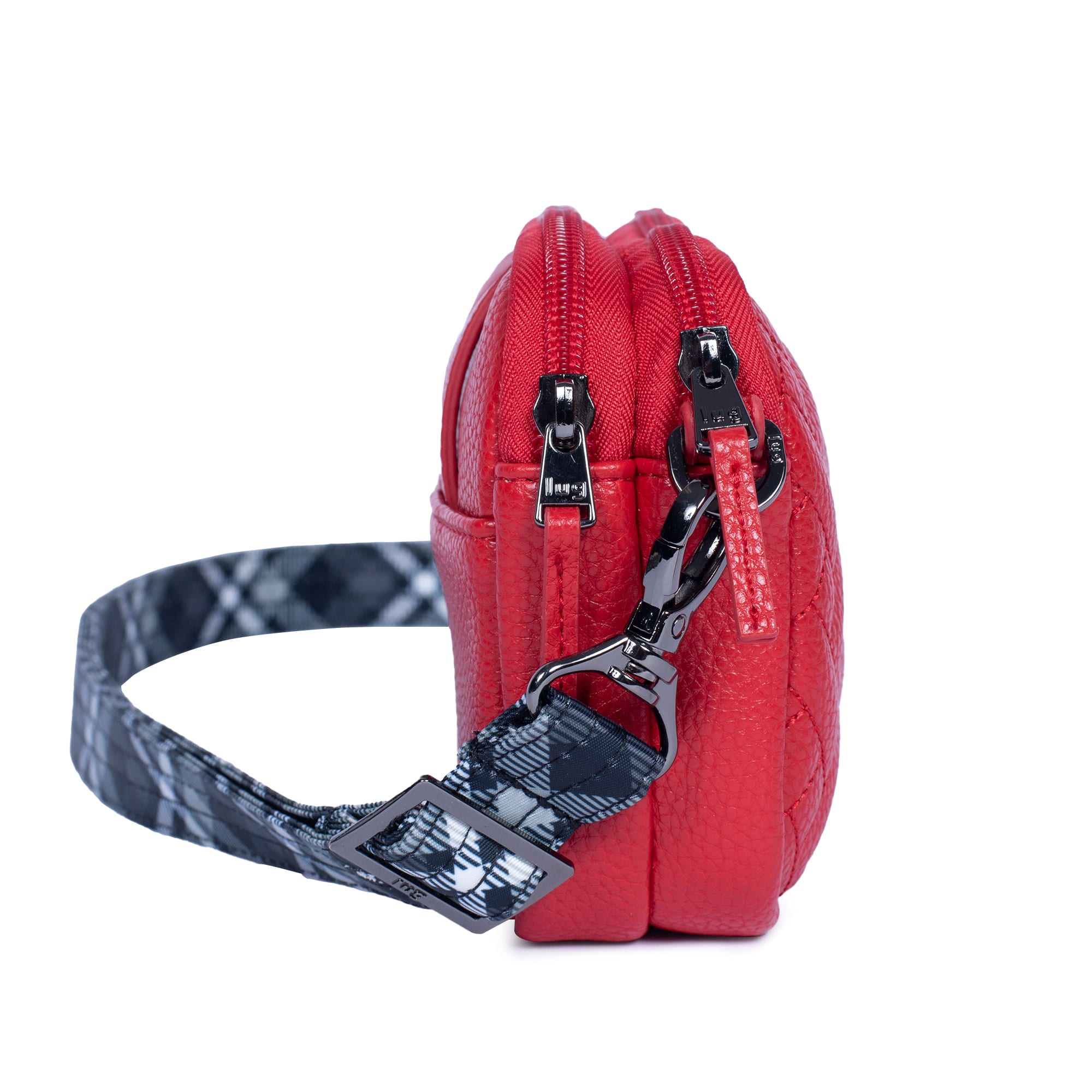 Coupe Classic VL Convertible Crossbody Bag - POPPY RED - CoupeVL_PoppyRedPlaidGreyStrap_03