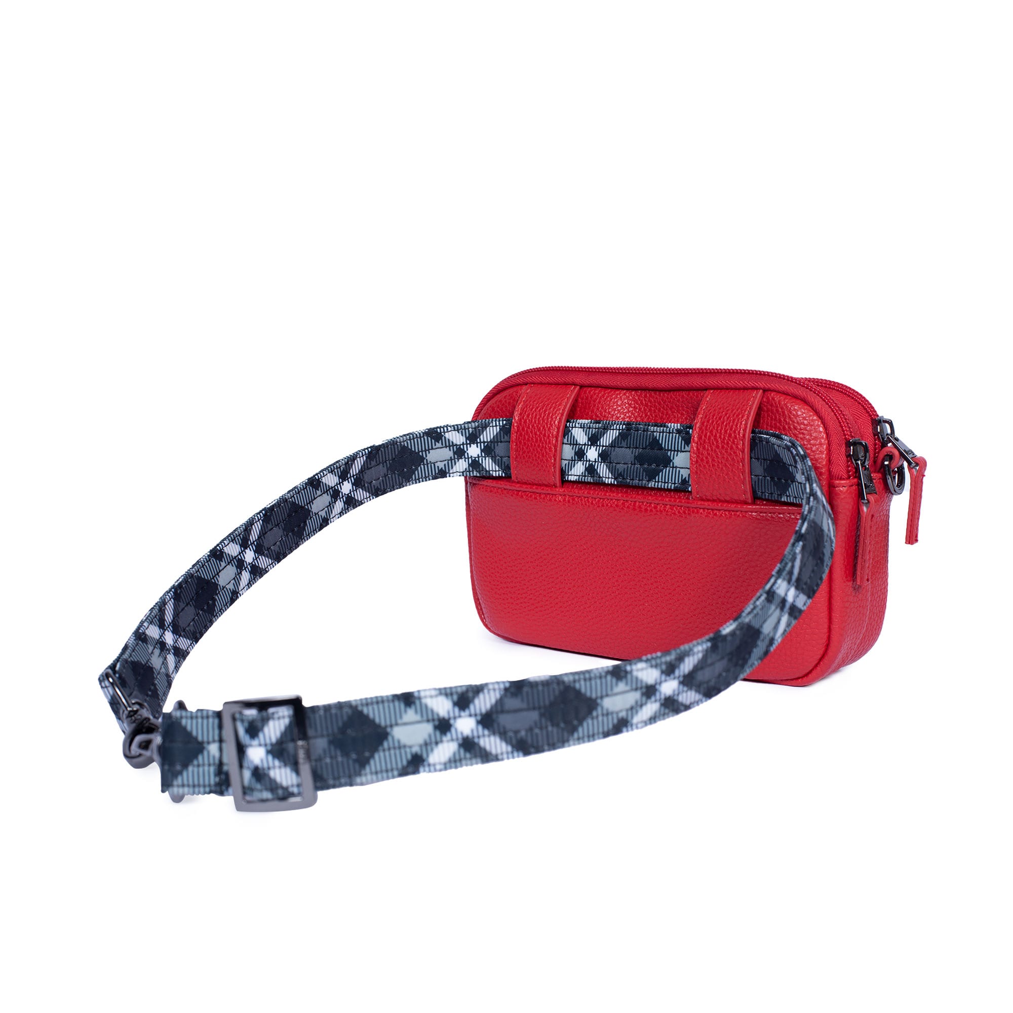 Coupe Classic VL Convertible Crossbody Bag - POPPY RED - CoupeVL_PoppyRedPlaidGreyStrap_04
