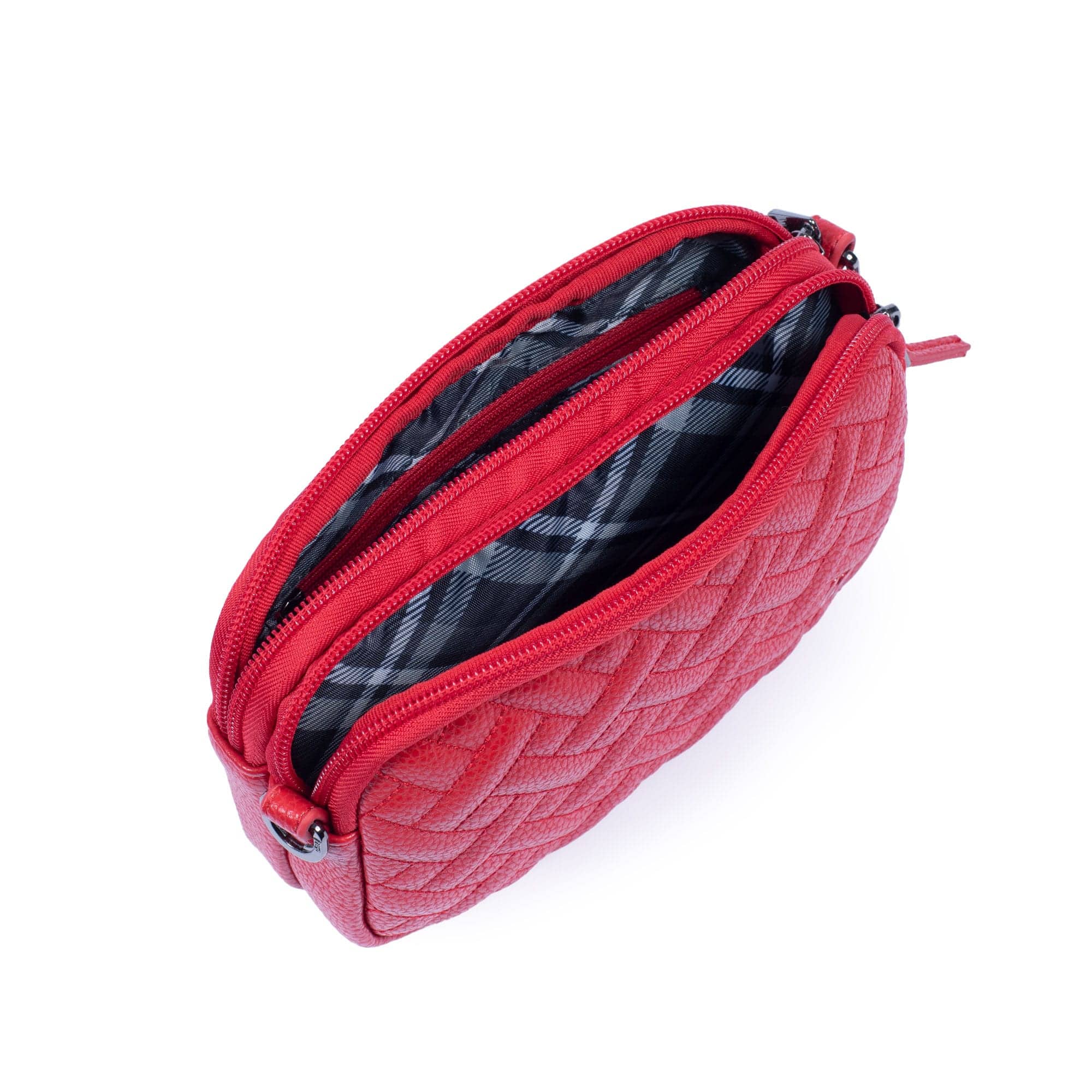 Coupe Classic VL Convertible Crossbody Bag - POPPY RED - CoupeVL_PoppyRedPlaidGreyStrap_05
