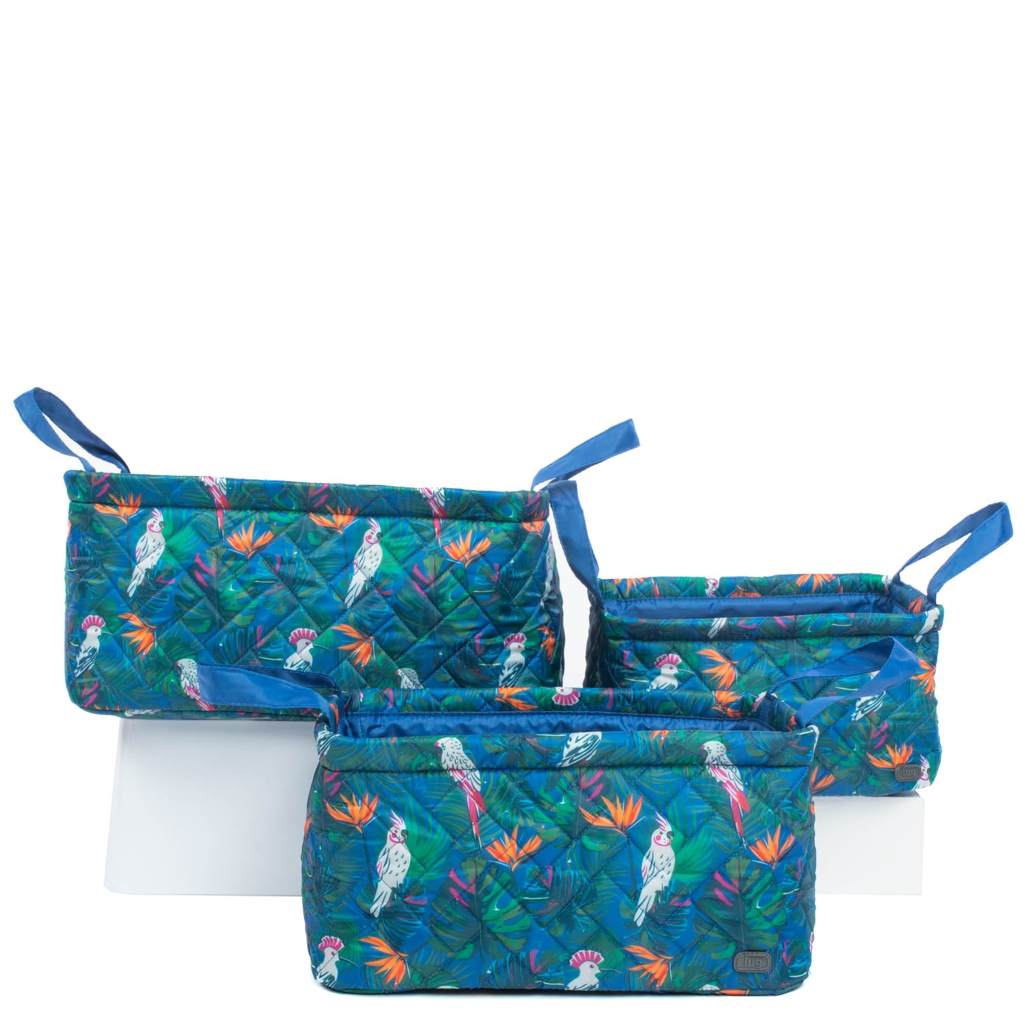 Crescendo 3pc Reversible Storage Bins - TROPICAL BIRDS BLUE - Crescendo_TropicalBirdsBlueBase_01