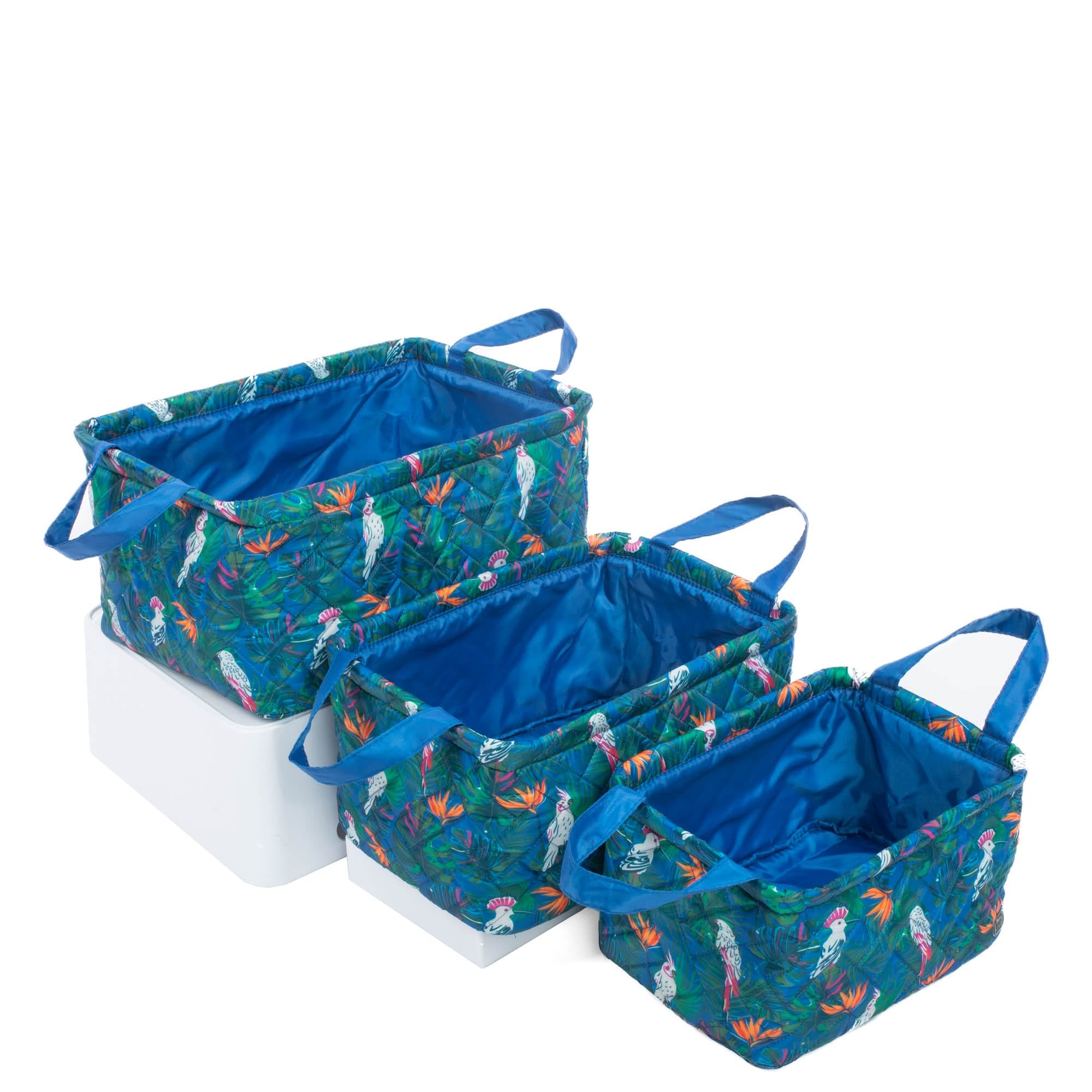 Crescendo 3pc Reversible Storage Bins - TROPICAL BIRDS BLUE - Crescendo_TropicalBirdsBlueBase_02