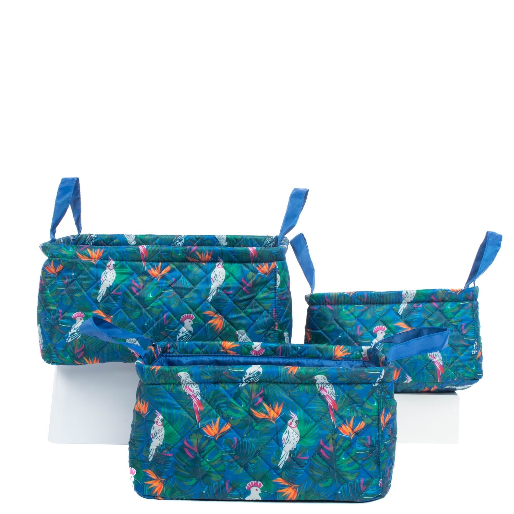 Crescendo 3pc Reversible Storage Bins - TROPICAL BIRDS BLUE - Crescendo_TropicalBirdsBlueBase_04