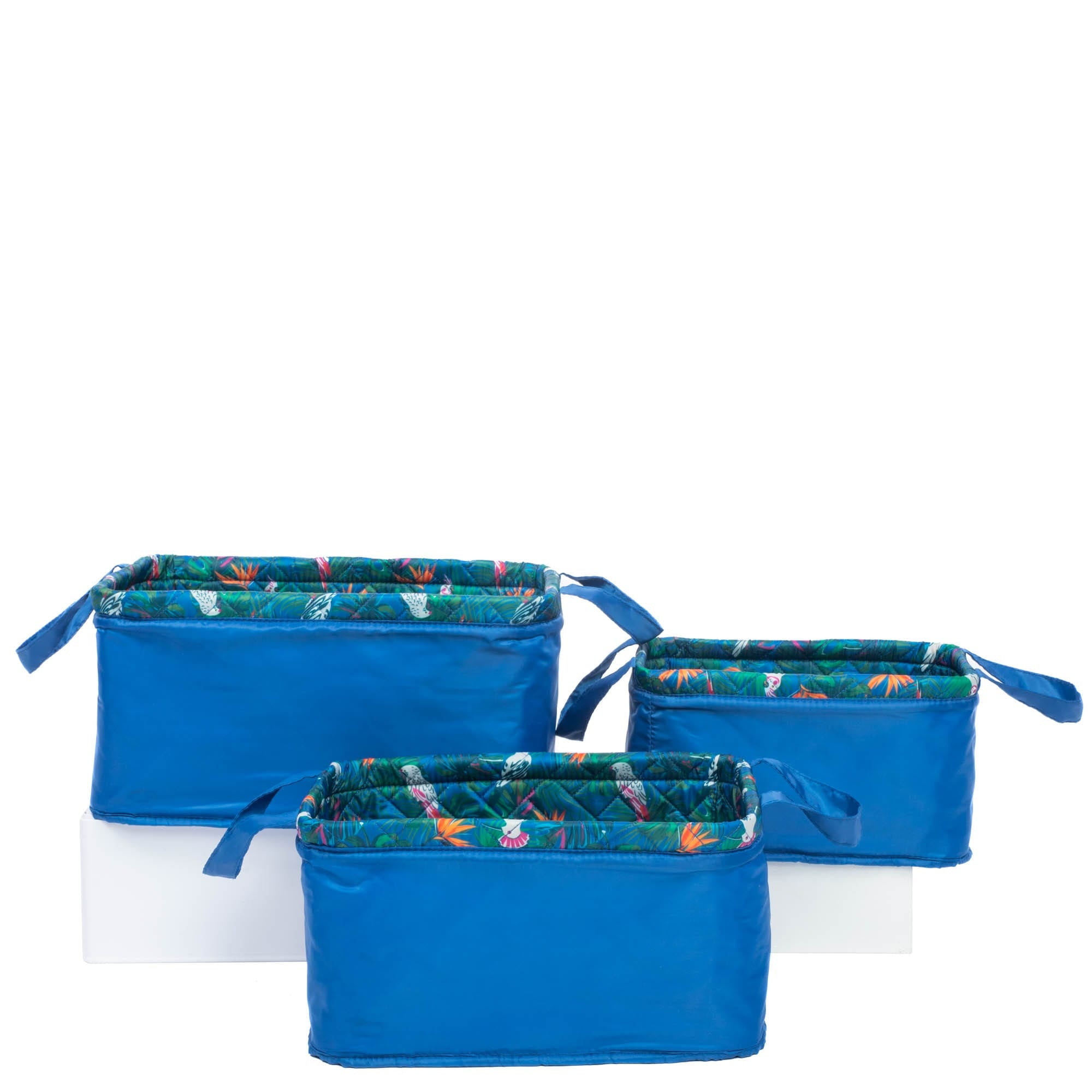 Crescendo 3pc Reversible Storage Bins - TROPICAL BIRDS BLUE - Crescendo_TropicalBirdsBlueBase_05
