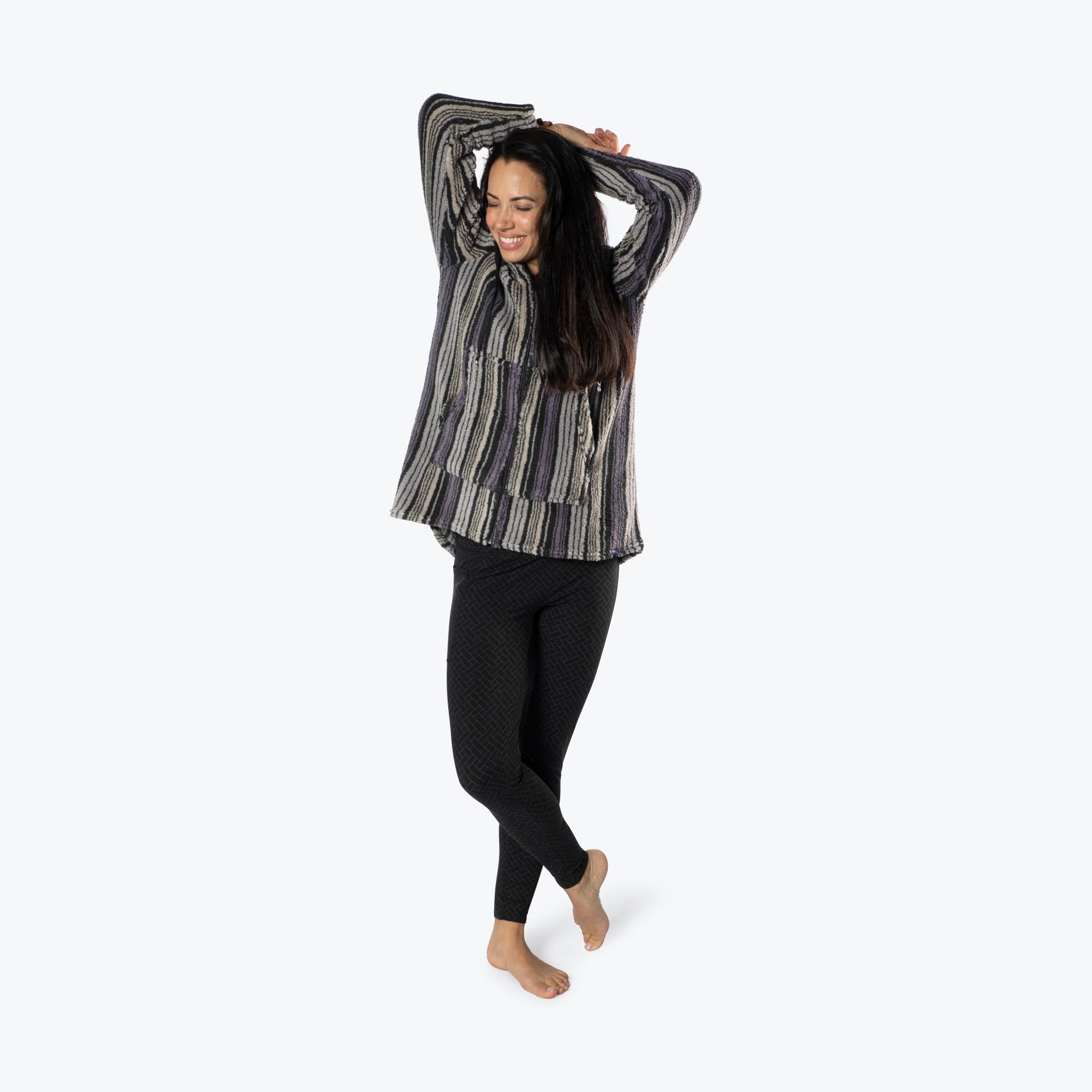 Echo Sherpa Zipper Cardigan - LOVE STRIPE BLACK - Echo_LoveStripeBlack_S_01a