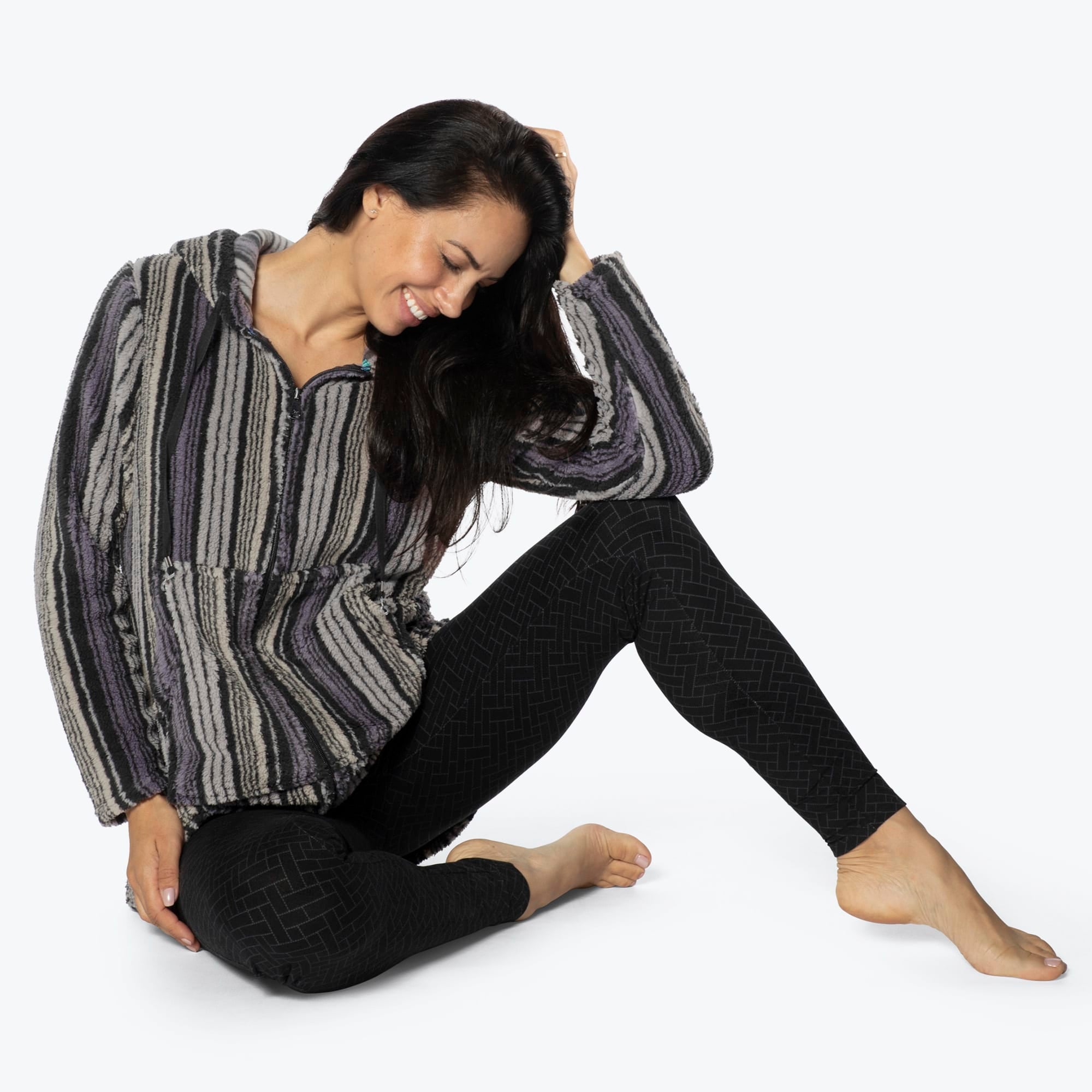 Echo Sherpa Zipper Cardigan - LOVE STRIPE BLACK - Echo_LoveStripeBlack_S_01b