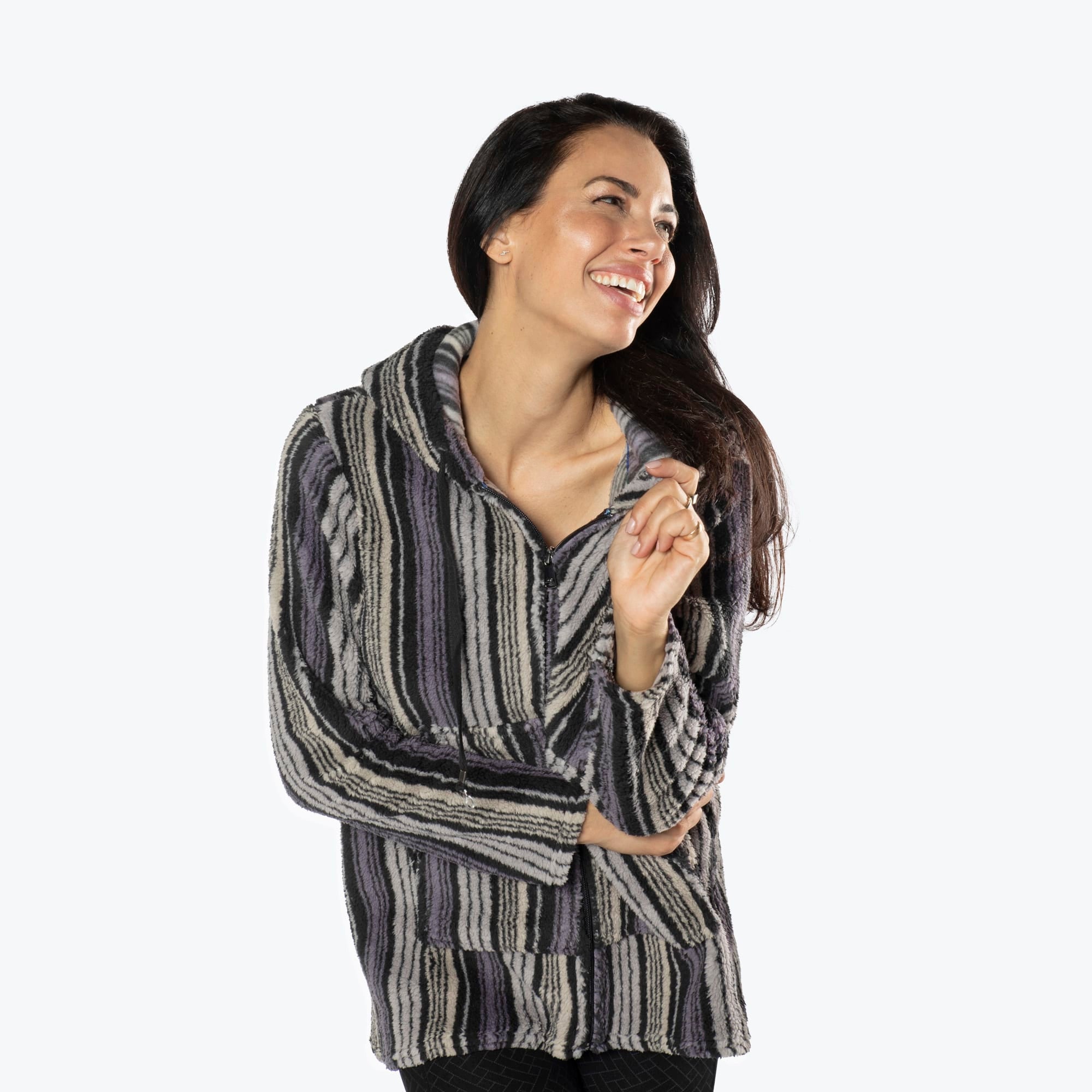 Echo Sherpa Zipper Cardigan - LOVE STRIPE BLACK - Echo_LoveStripeBlack_S_03