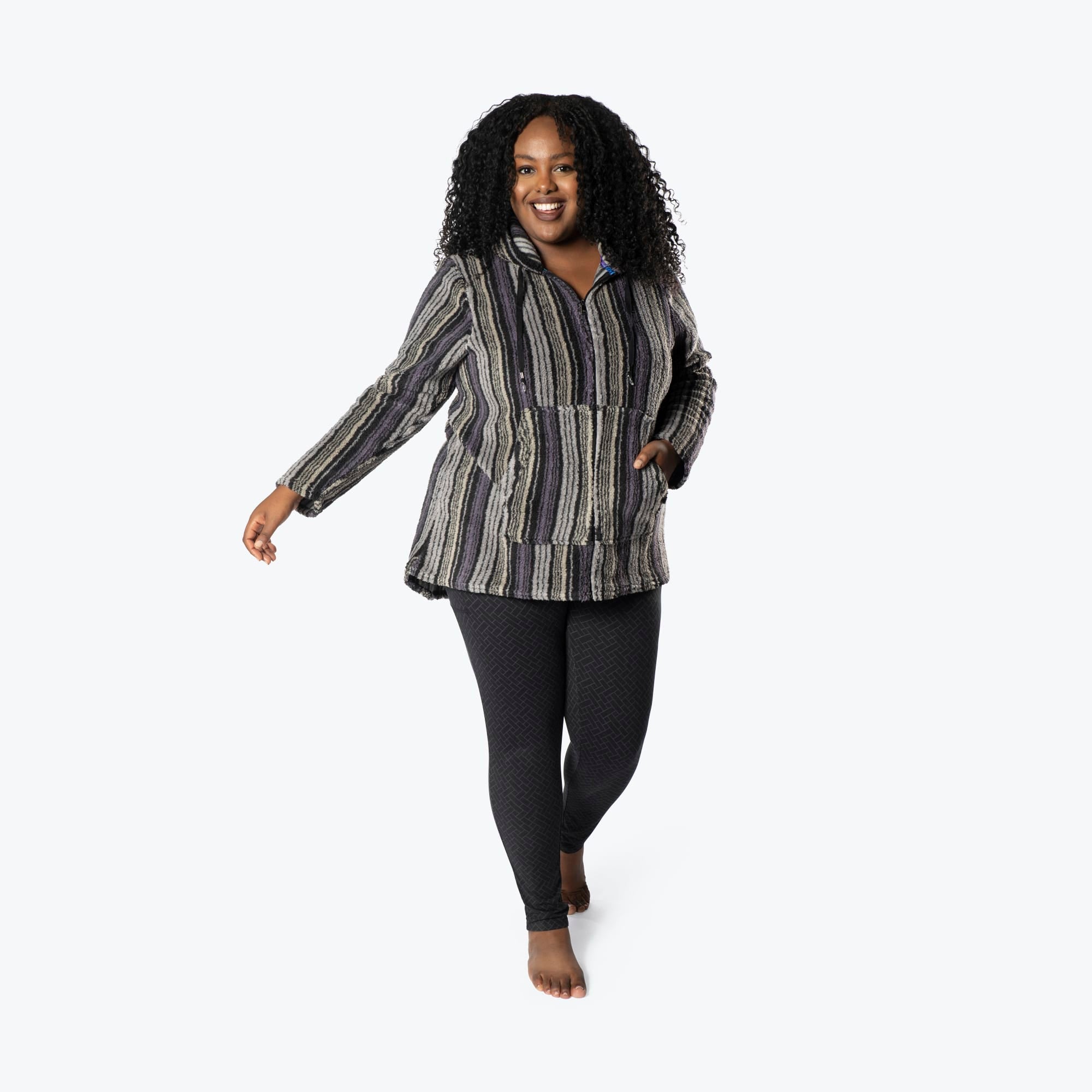 Echo Sherpa Zipper Cardigan - LOVE STRIPE BLACK - Echo_LoveStripeBlack_XL_01a