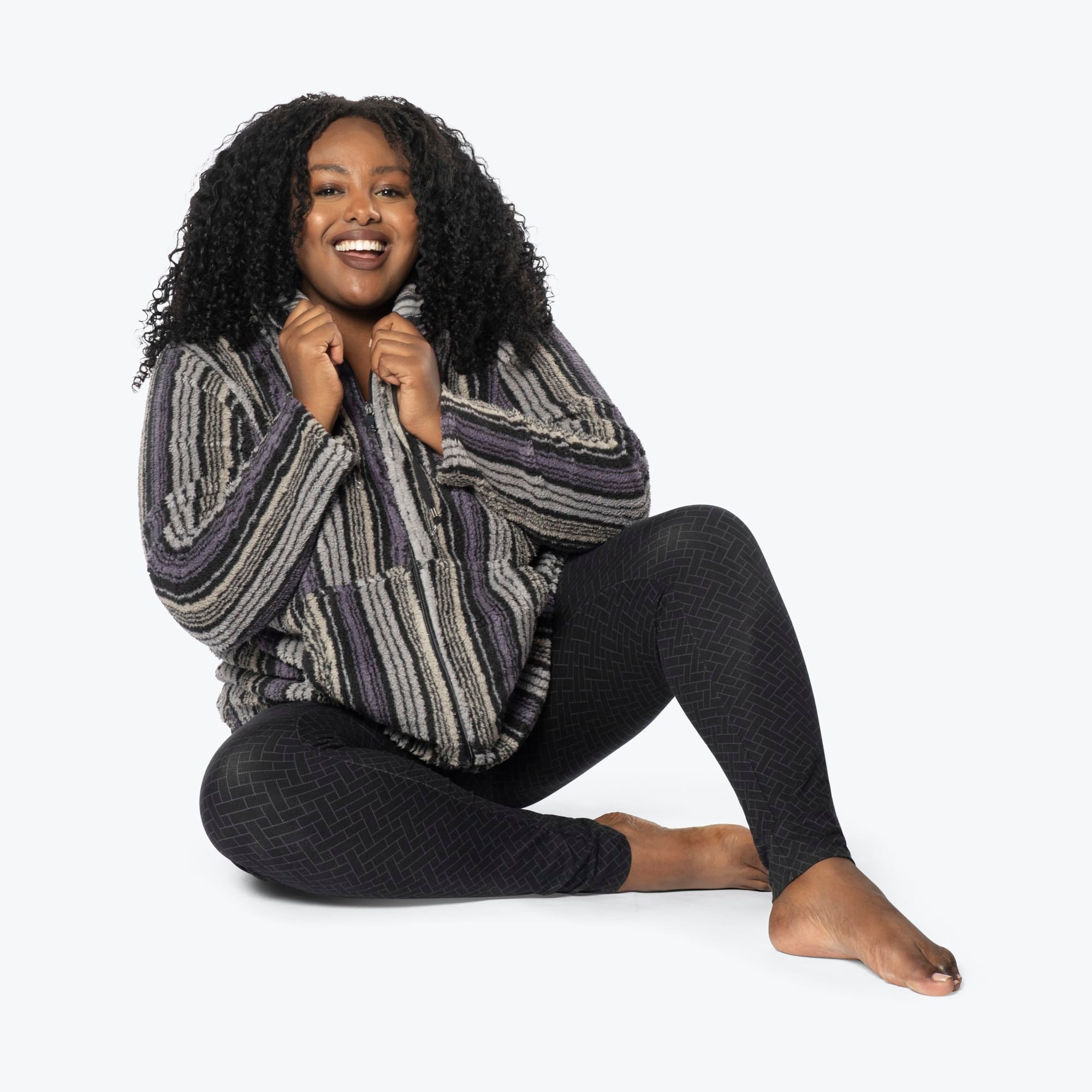 Echo Sherpa Zipper Cardigan - LOVE STRIPE BLACK - Echo_LoveStripeBlack_XL_01b