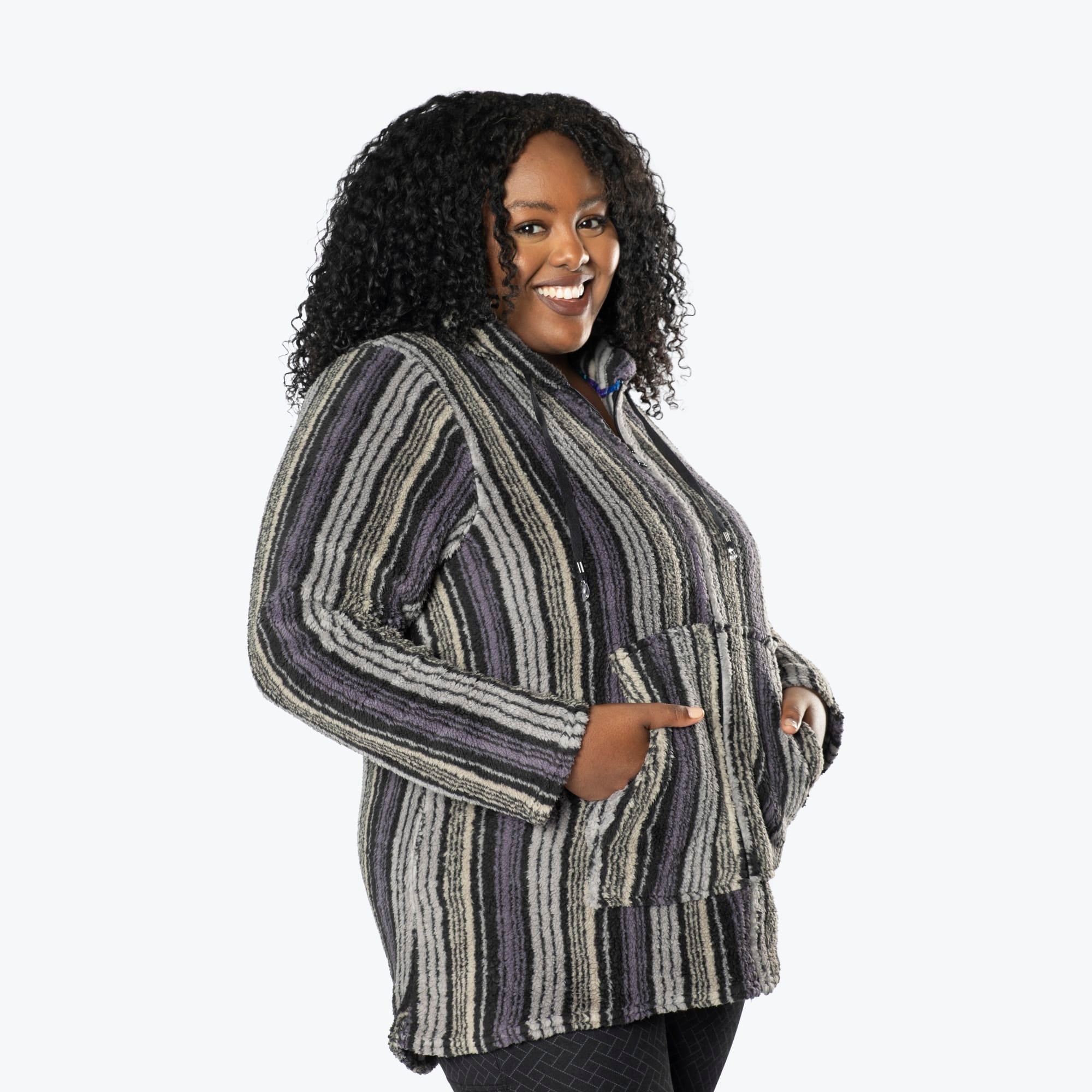 Echo Sherpa Zipper Cardigan - LOVE STRIPE BLACK - Echo_LoveStripeBlack_XL_03