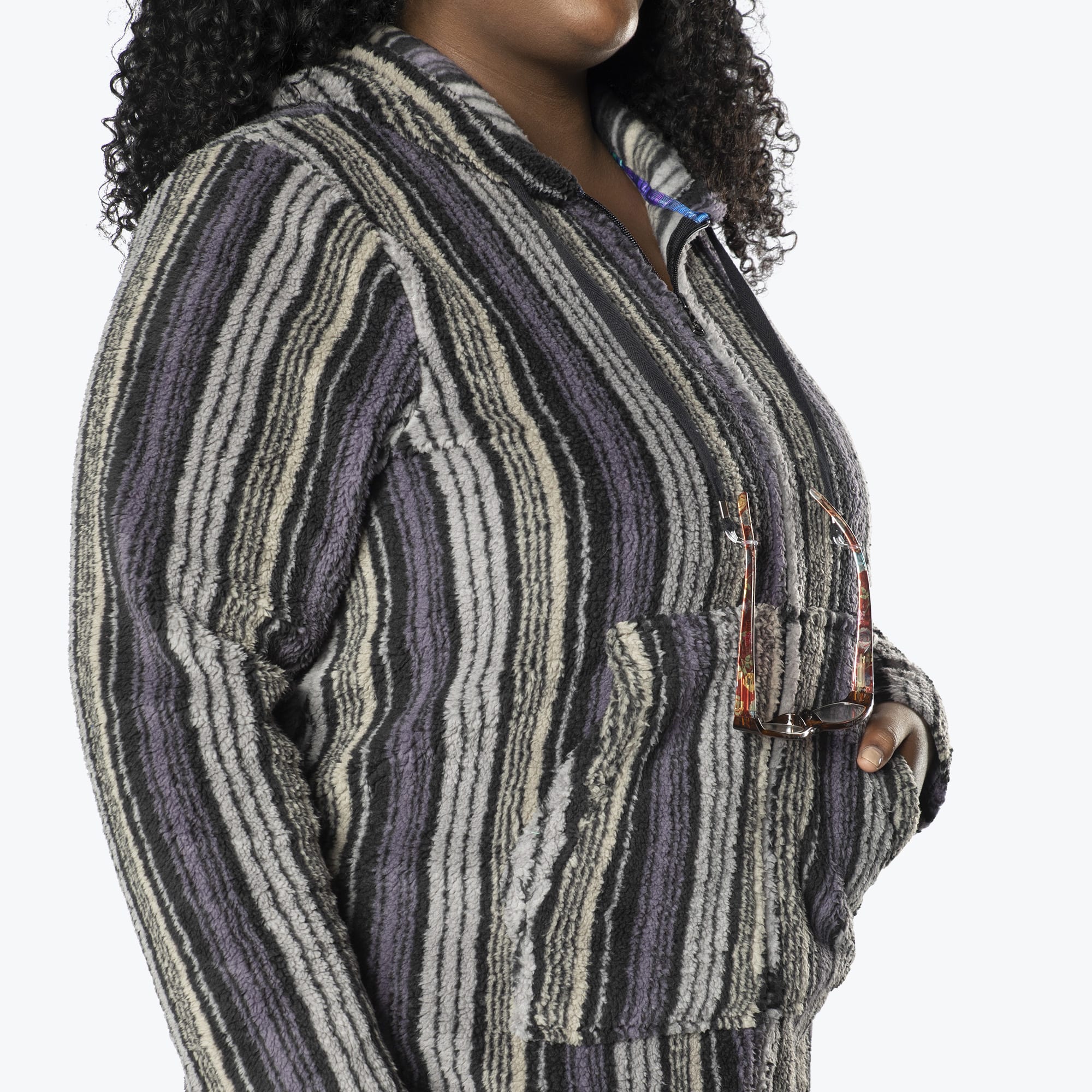 Echo Sherpa Zipper Cardigan - LOVE STRIPE BLACK - Echo_LoveStripeBlack_XL_04