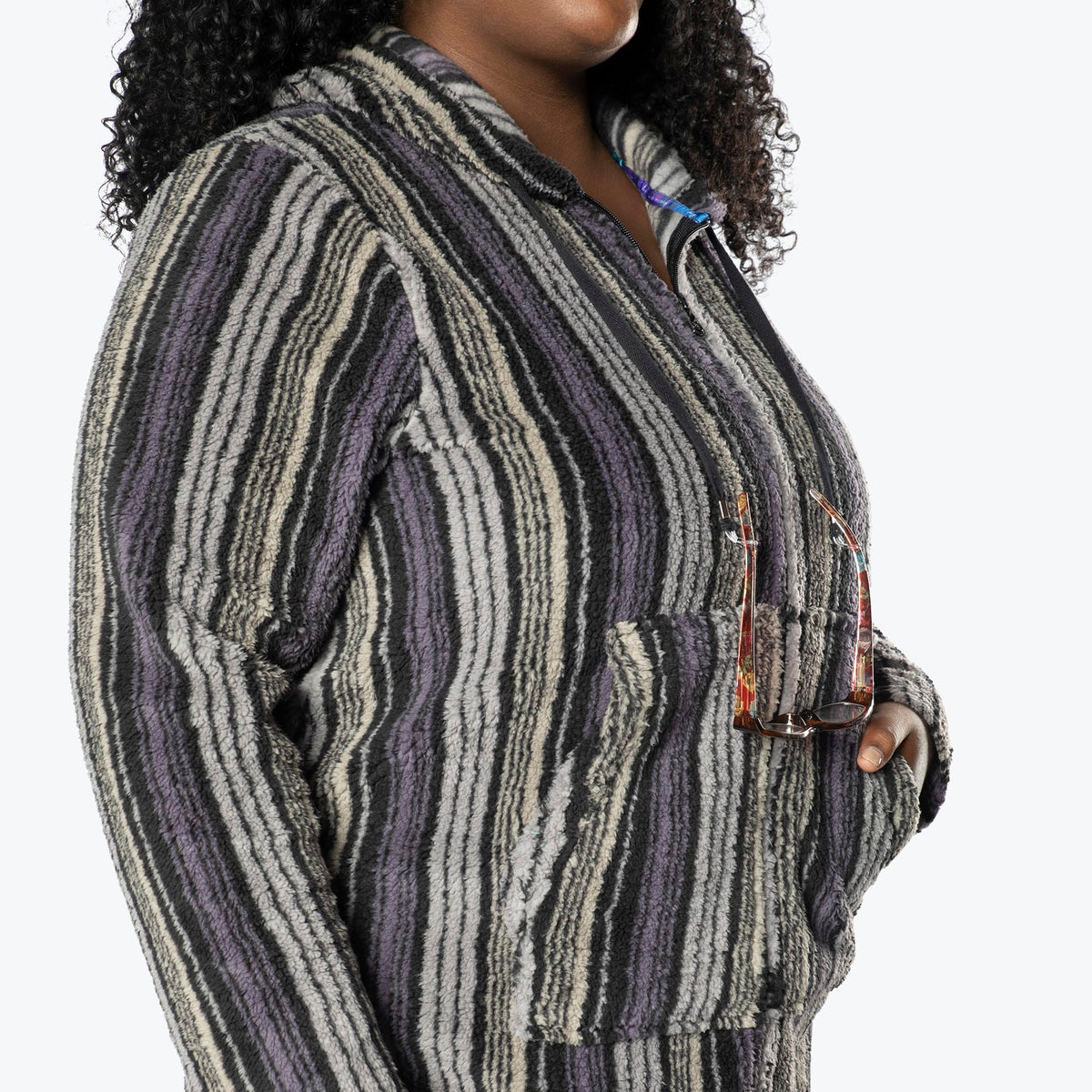 Echo Sherpa Zipper Cardigan - LOVE STRIPE BLACK - Echo_LoveStripeBlack_XL_04