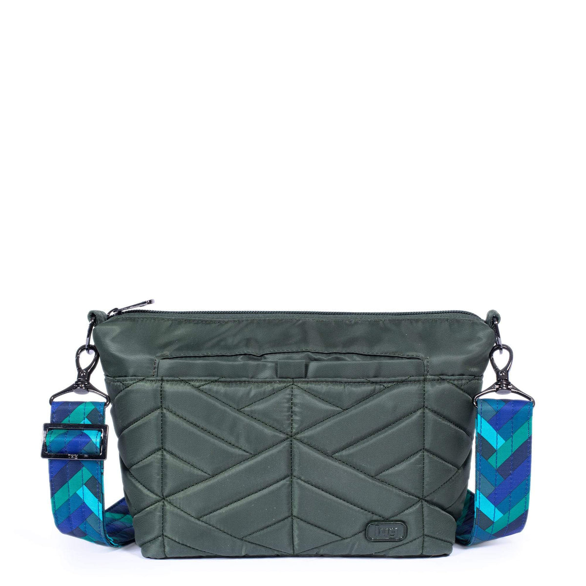 Flare Crossbody Bag - OLIVE GREEN HERRINGBONE AQUA STRAP - Flare_OLIVEGREENHERRINGBONEAQUASTRAP_01_35068a22-21d6-419f-abce-856ff0dd95b4