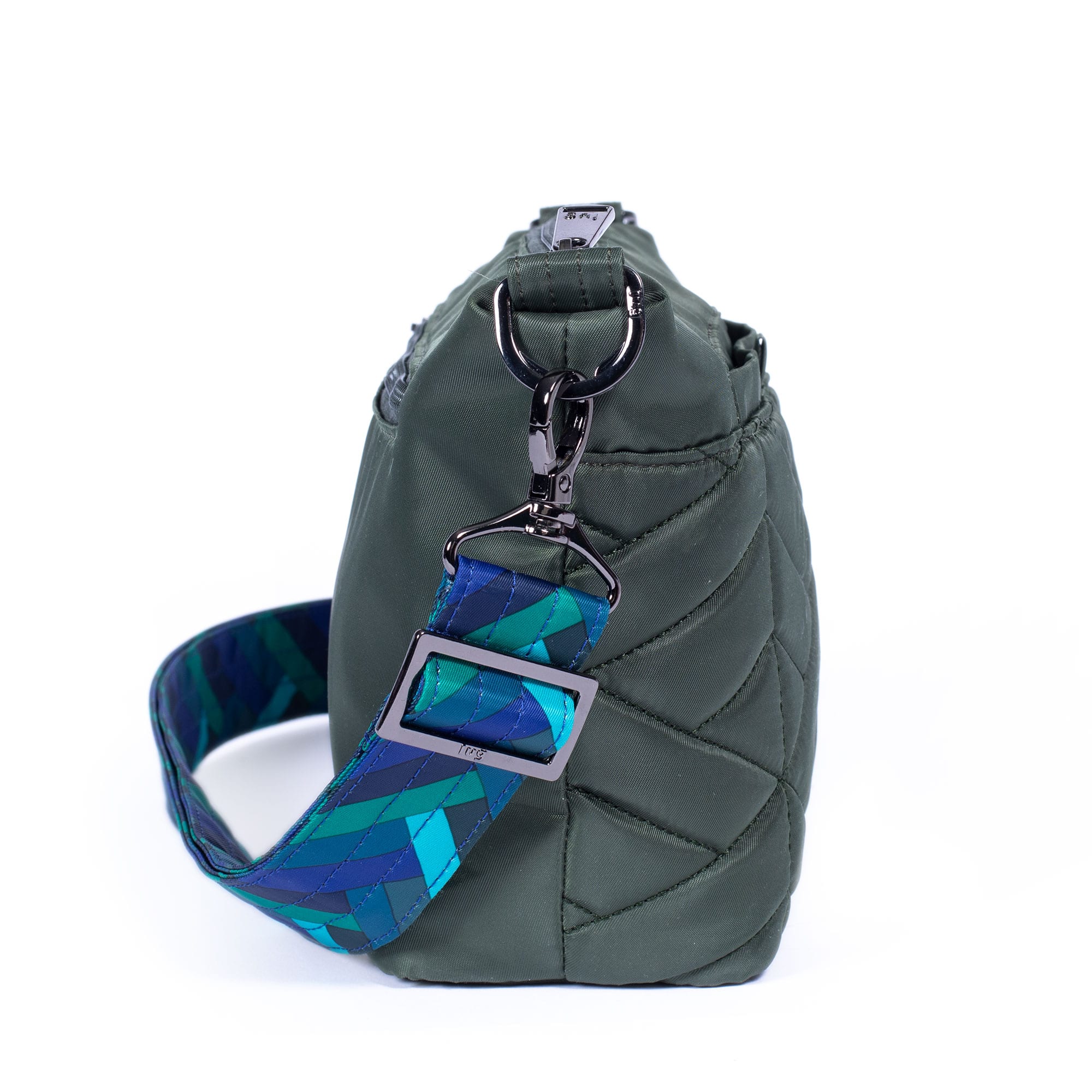 Flare Crossbody Bag - OLIVE GREEN HERRINGBONE AQUA STRAP - Flare_OLIVEGREENHERRINGBONEAQUASTRAP_03