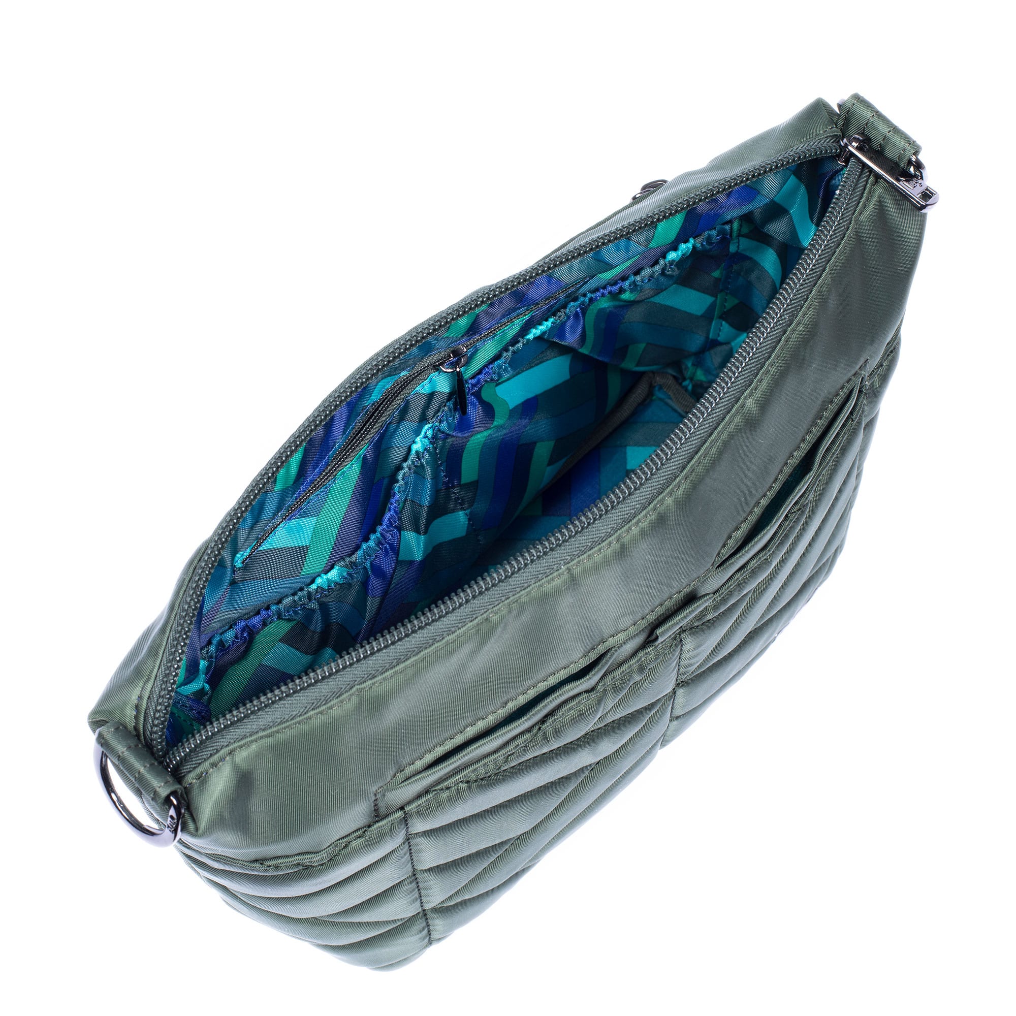 Flare Crossbody Bag - OLIVE GREEN HERRINGBONE AQUA STRAP - Flare_OLIVEGREENHERRINGBONEAQUASTRAP_05