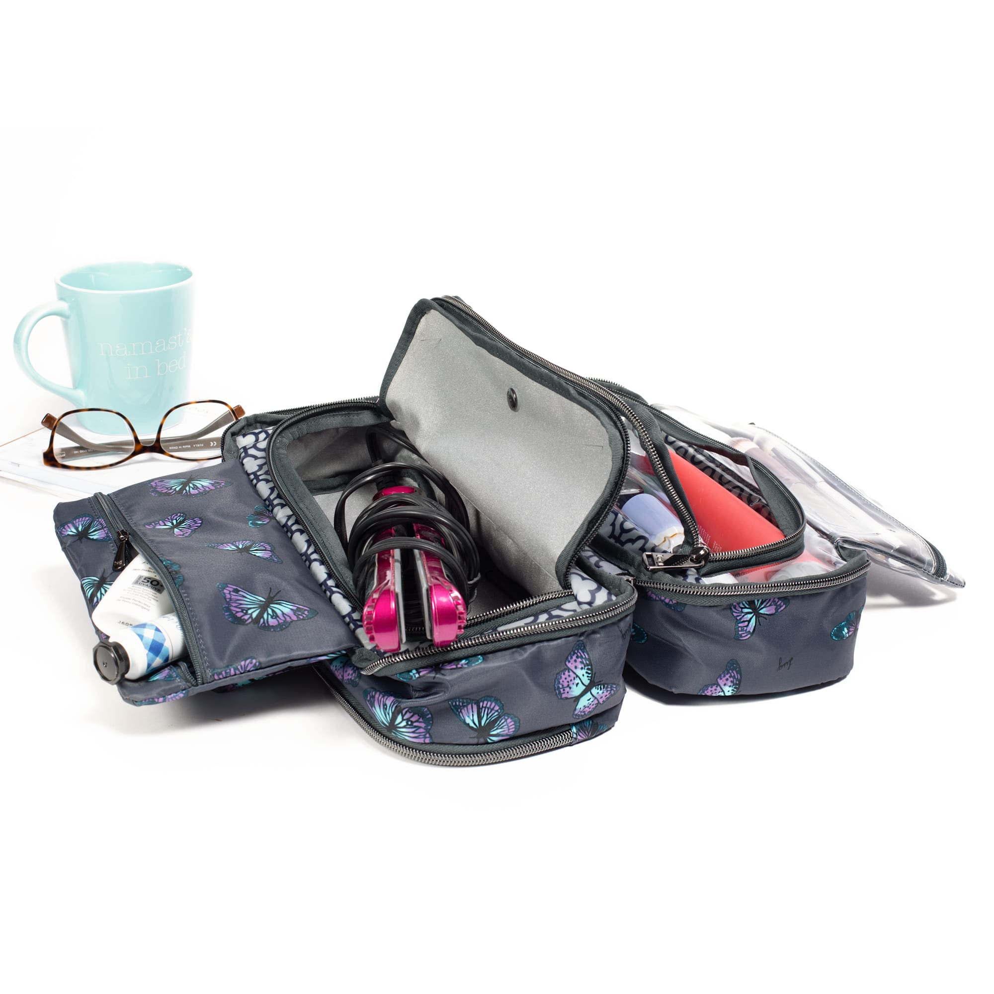 Flatbed Slim Cosmetic Case - - Flatbedslim_ButterflyGrey_01