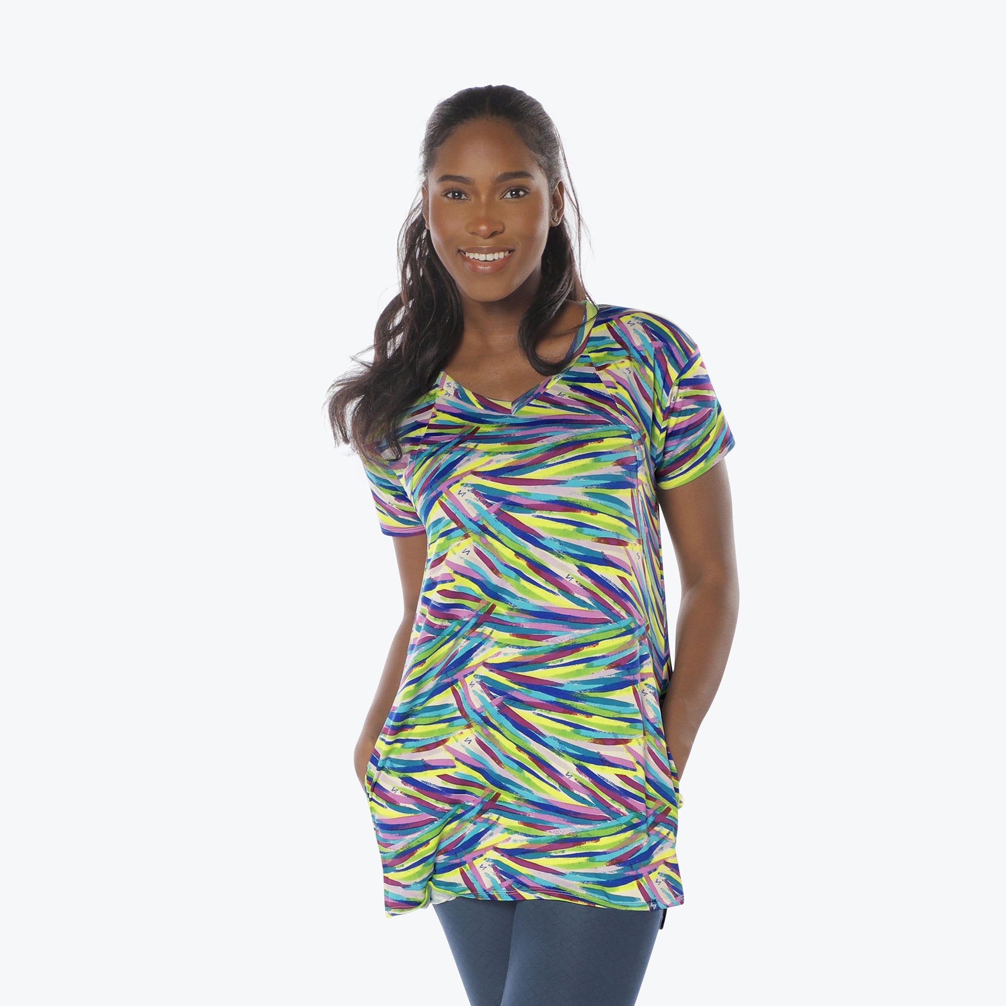 Hopper High Low Tunic Top - BRUSHSTROKES MULTI - Hopper_Brushstrokes_Multi_S_01