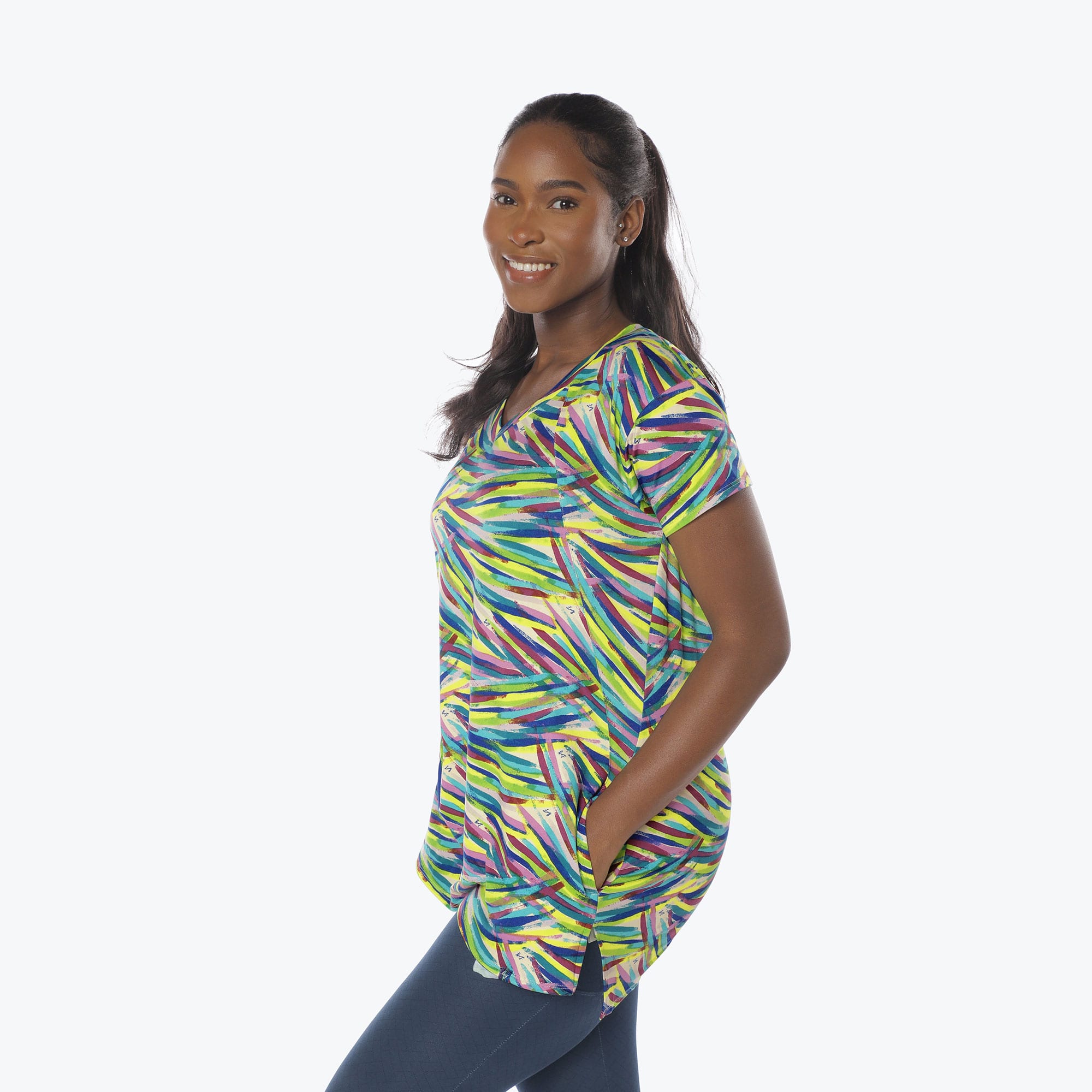 Hopper High Low Tunic Top - BRUSHSTROKES MULTI - Hopper_Brushstrokes_Multi_S_03