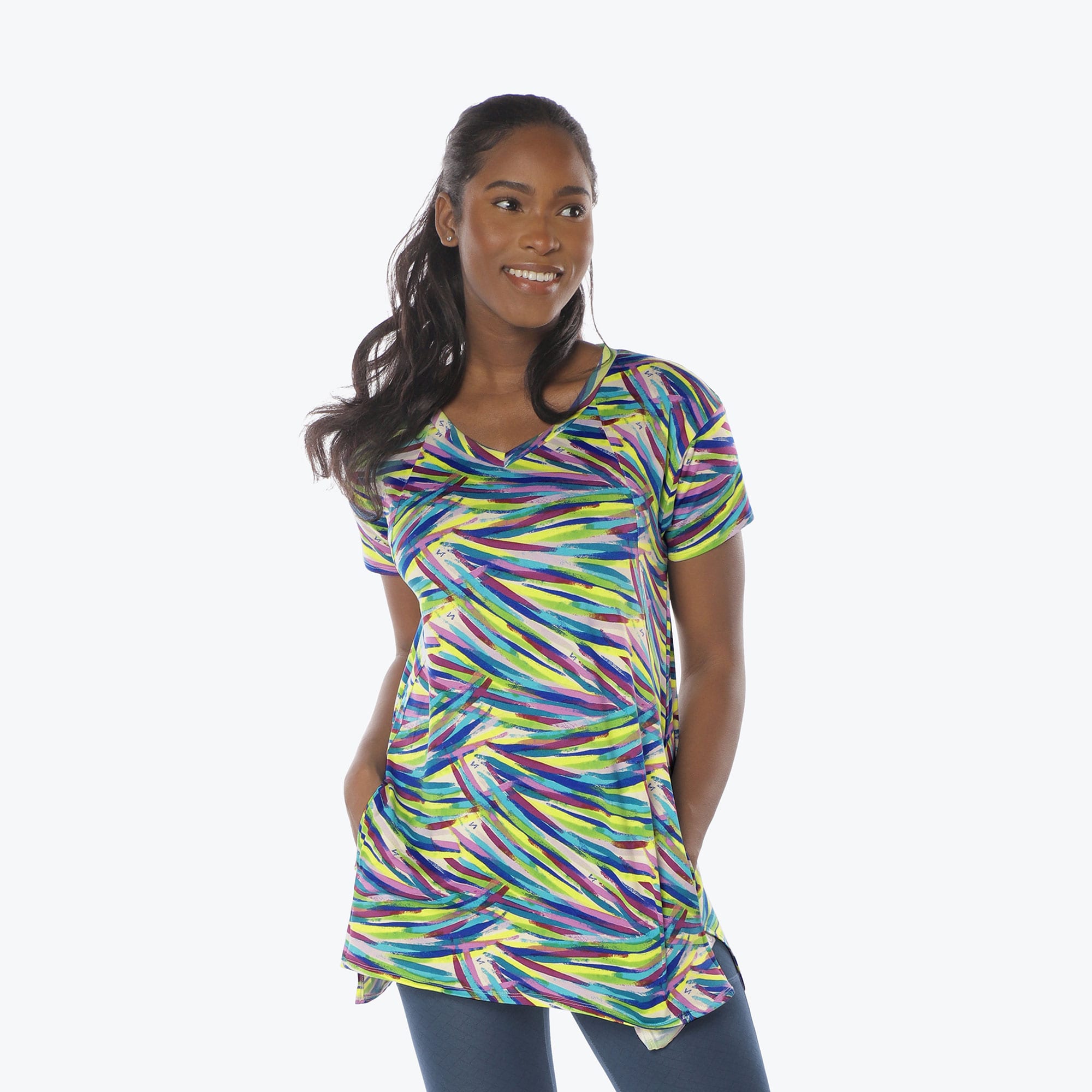 Hopper High Low Tunic Top - BRUSHSTROKES MULTI - Hopper_Brushstrokes_Multi_S_03a