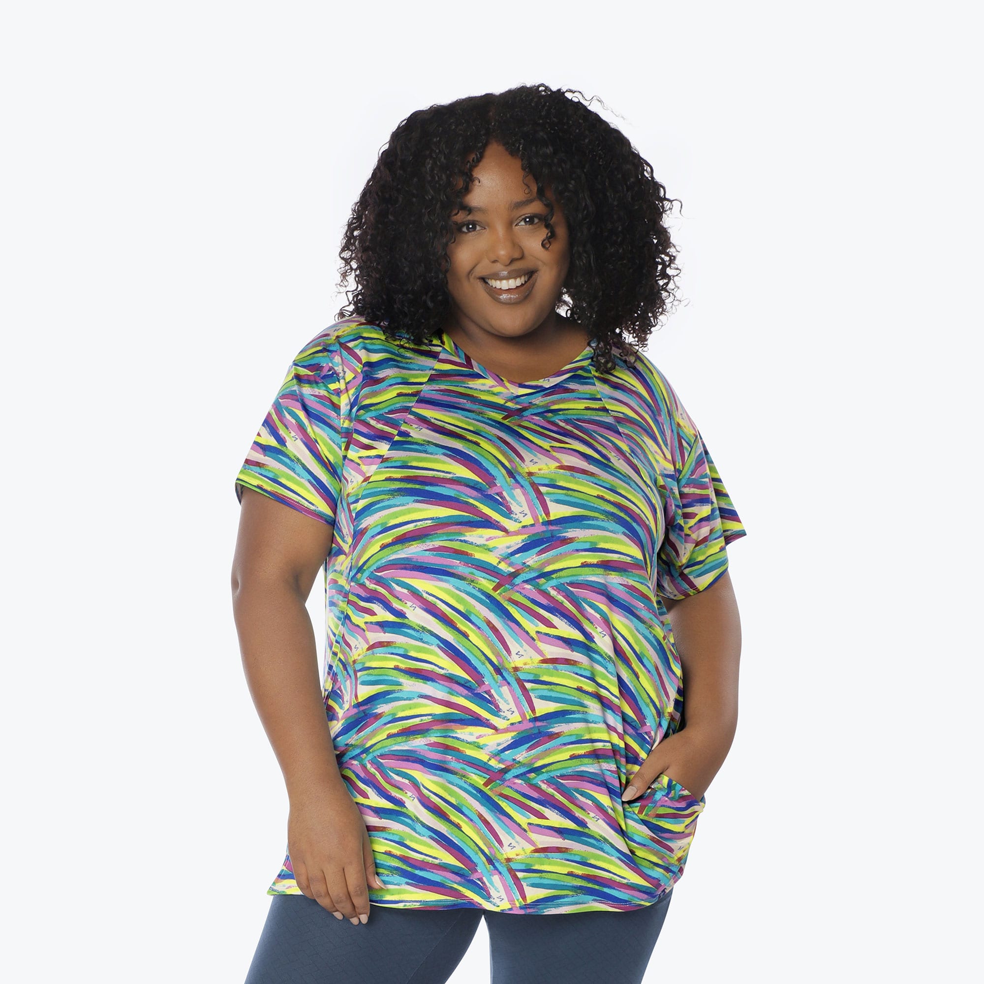 Hopper High Low Tunic Top - BRUSHSTROKES MULTI - Hopper_Brushstrokes_Multi_XL_01a