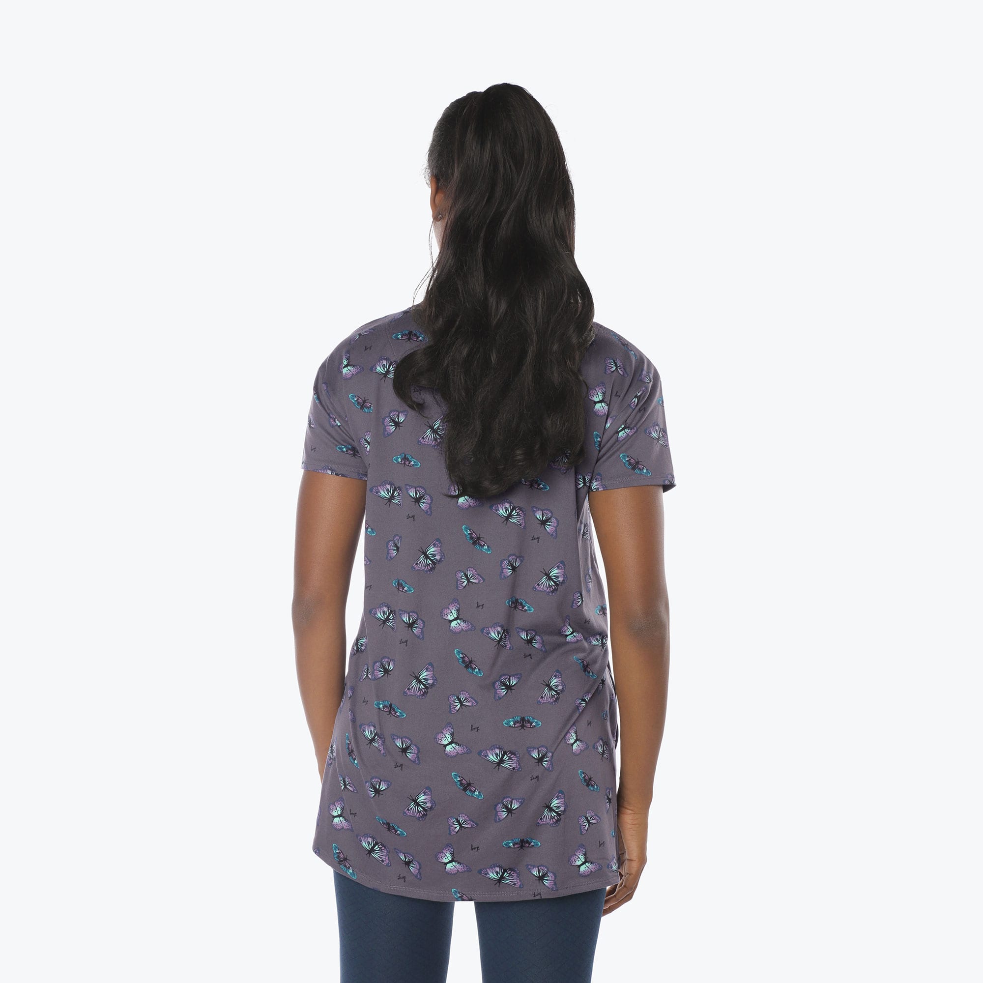 Hopper High Low Tunic Top - BUTTERFLY GREY - Hopper_Butterfly_Grey_S_02