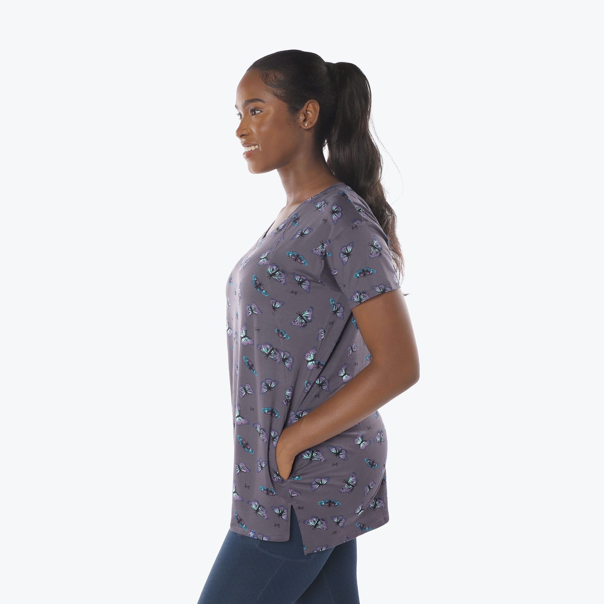 Hopper High Low Tunic Top - BUTTERFLY GREY - Hopper_Butterfly_Grey_S_03