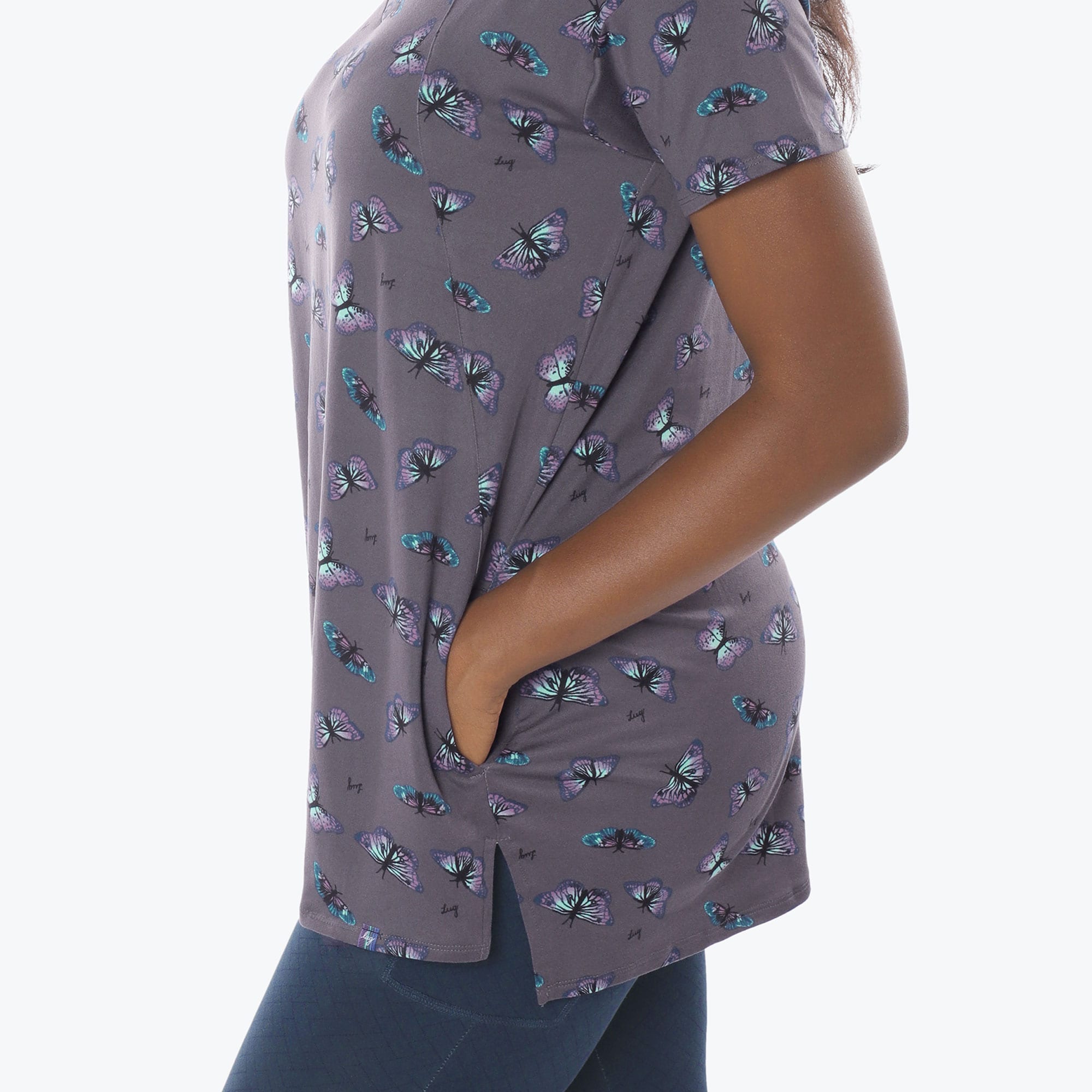 Hopper High Low Tunic Top - BUTTERFLY GREY - Hopper_Butterfly_Grey_S_04