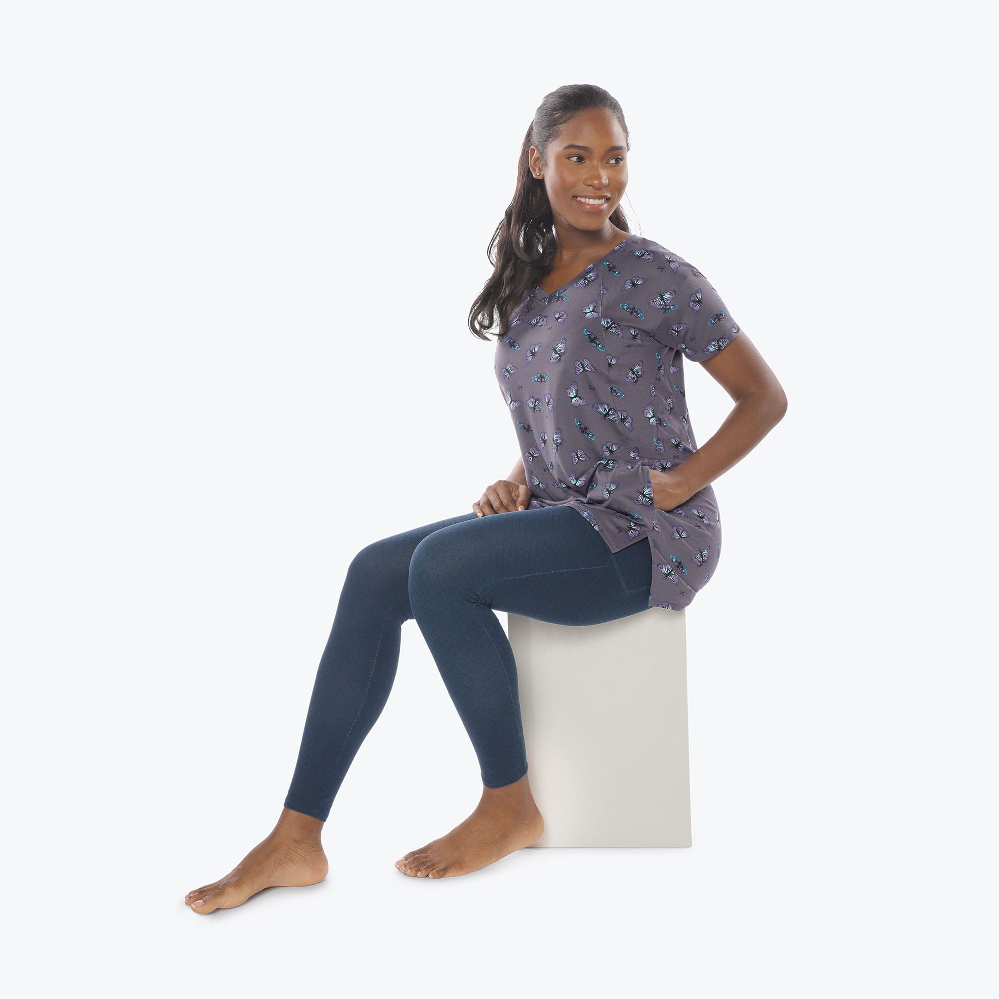 Hopper High Low Tunic Top - BUTTERFLY GREY - Hopper_Butterfly_Grey_S_05