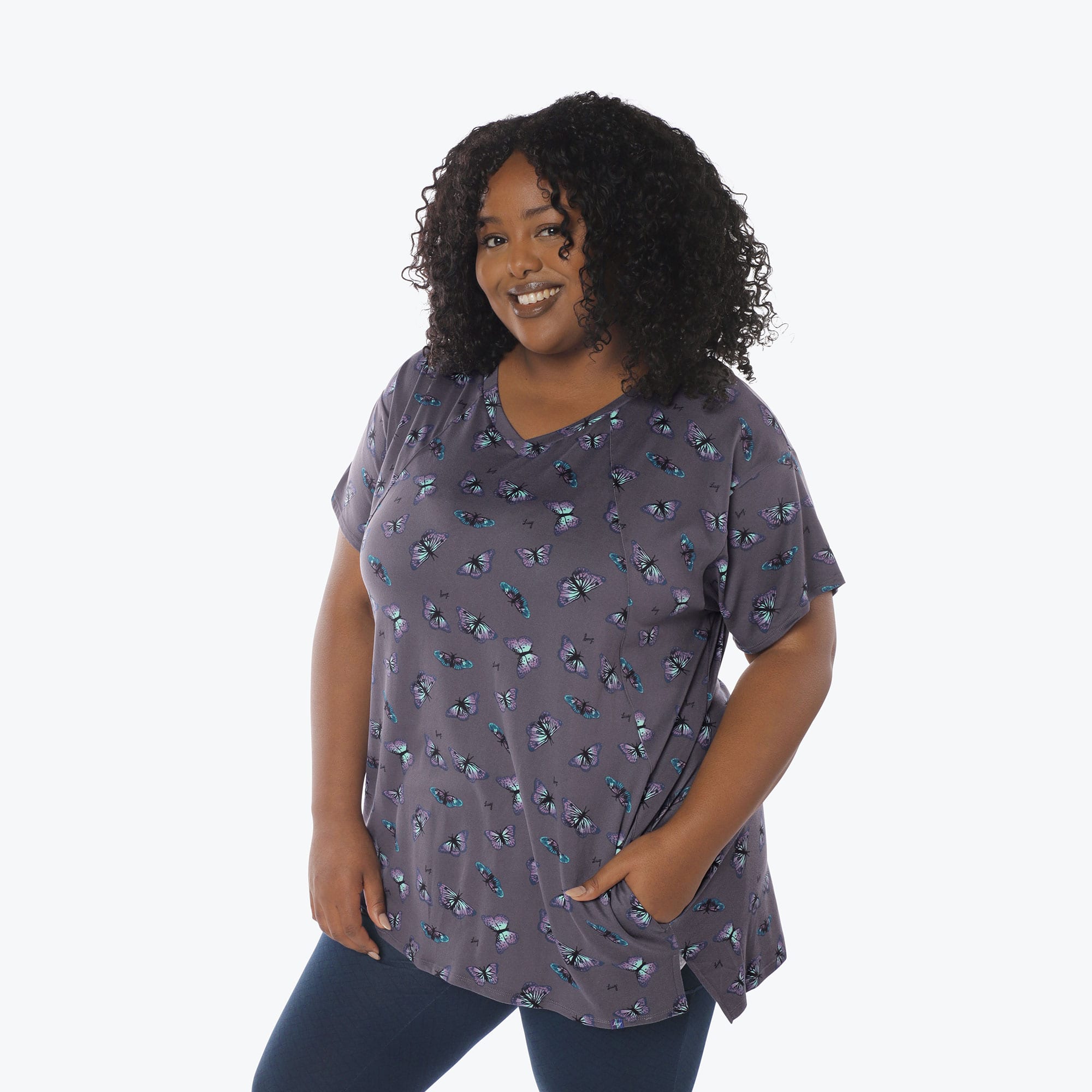 Hopper High Low Tunic Top - BUTTERFLY GREY - Hopper_Butterfly_Grey_XL_03a