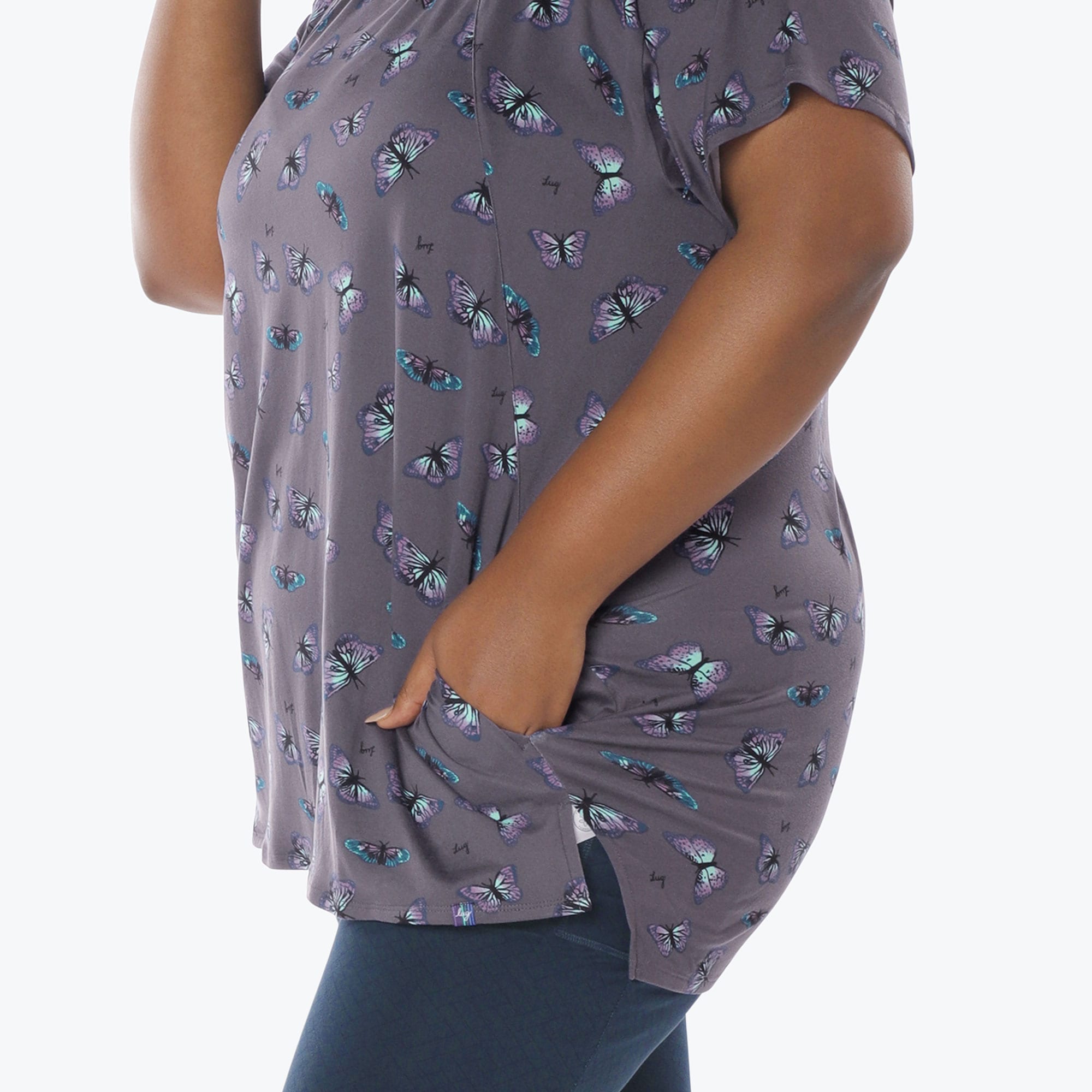 Hopper High Low Tunic Top - BUTTERFLY GREY - Hopper_Butterfly_Grey_XL_04