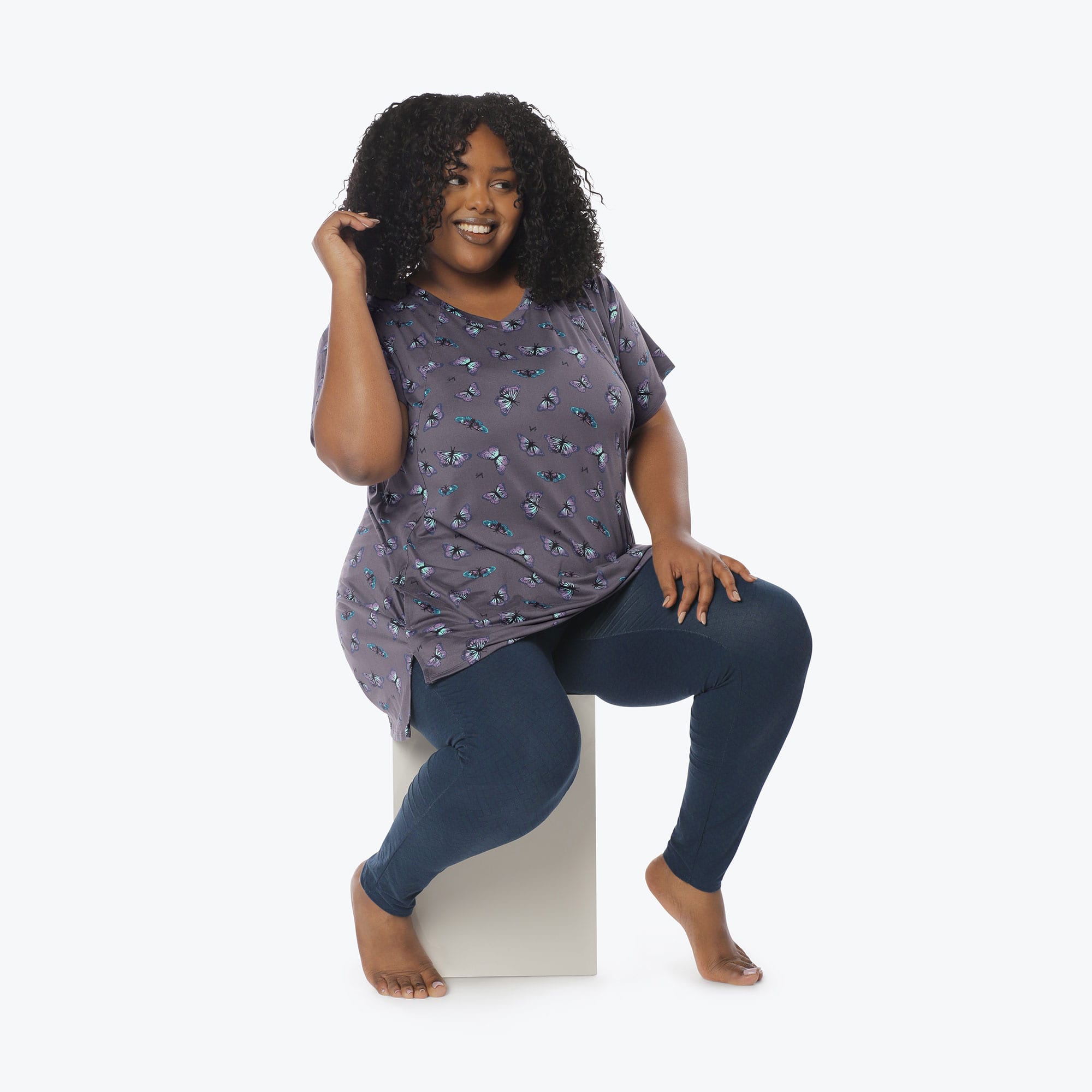 Hopper High Low Tunic Top - BUTTERFLY GREY - Hopper_Butterfly_Grey_XL_05