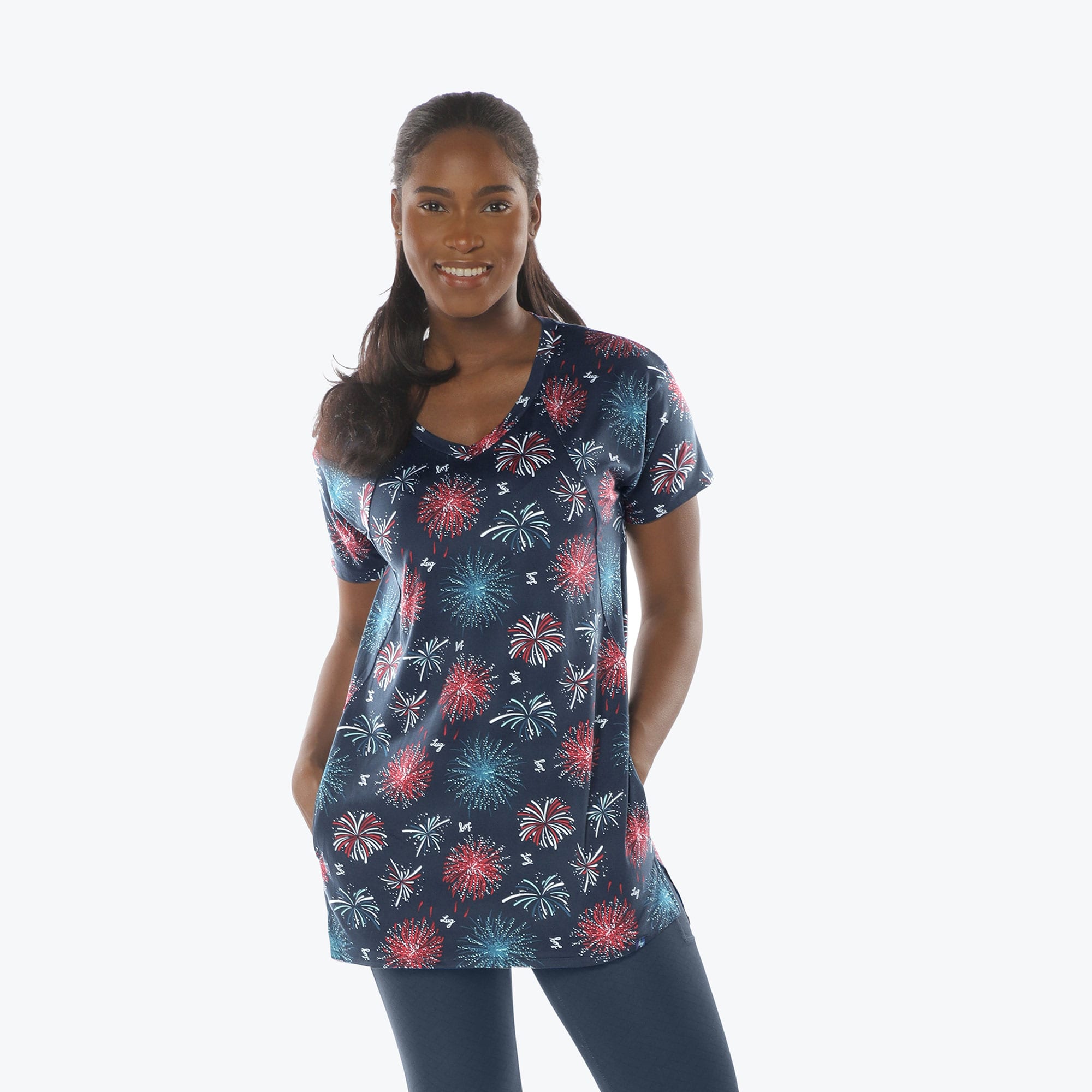 Hopper High Low Tunic Top - FIREWORK NAVY - Hopper_Fireworks_Navy_S_01