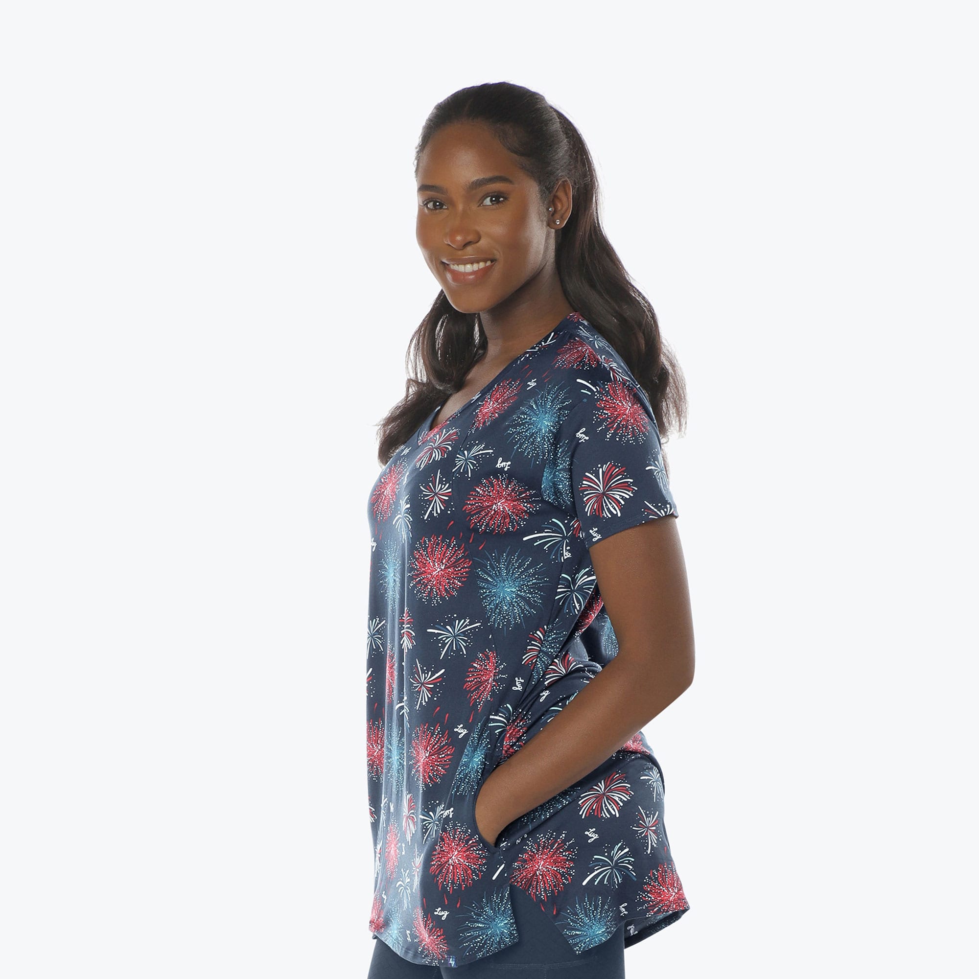 Hopper High Low Tunic Top - FIREWORK NAVY - Hopper_Fireworks_Navy_S_03a