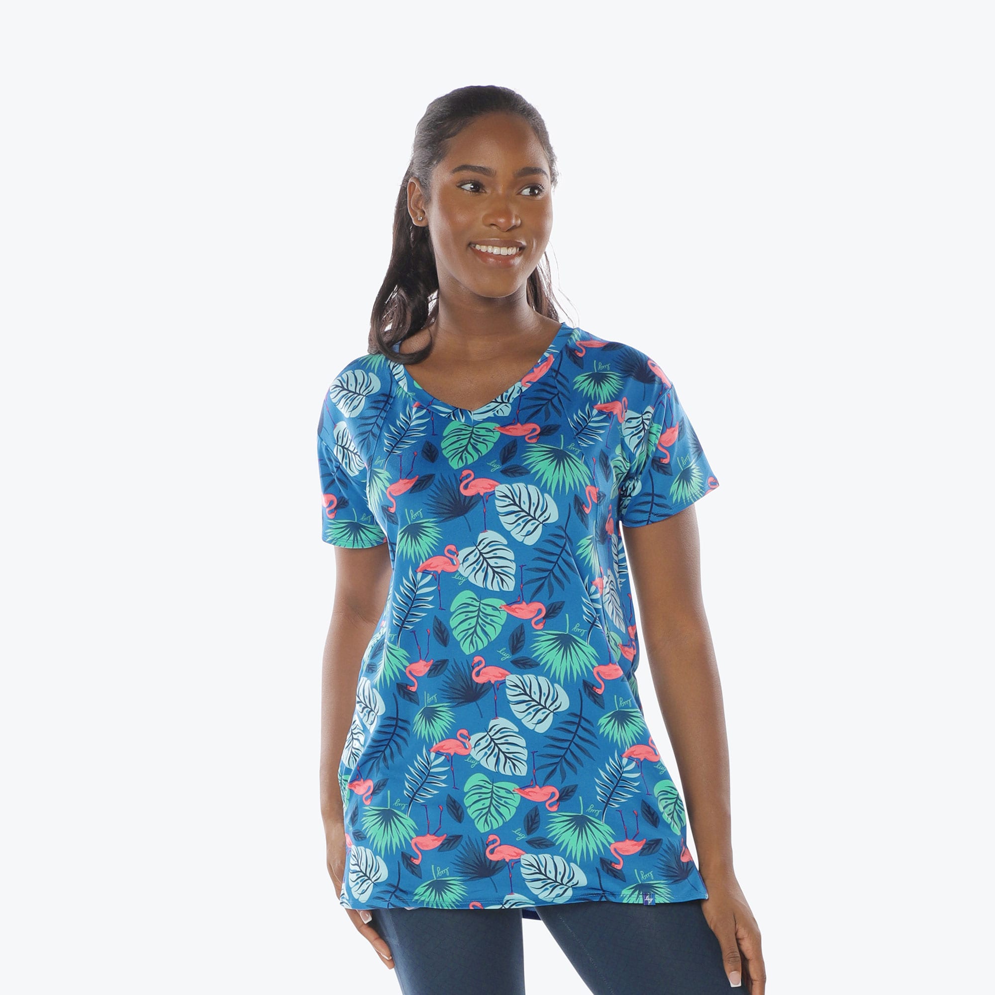 Hopper High Low Tunic Top - FLAMINGO BLUE - Hopper_Flamingo_Blue_S_01