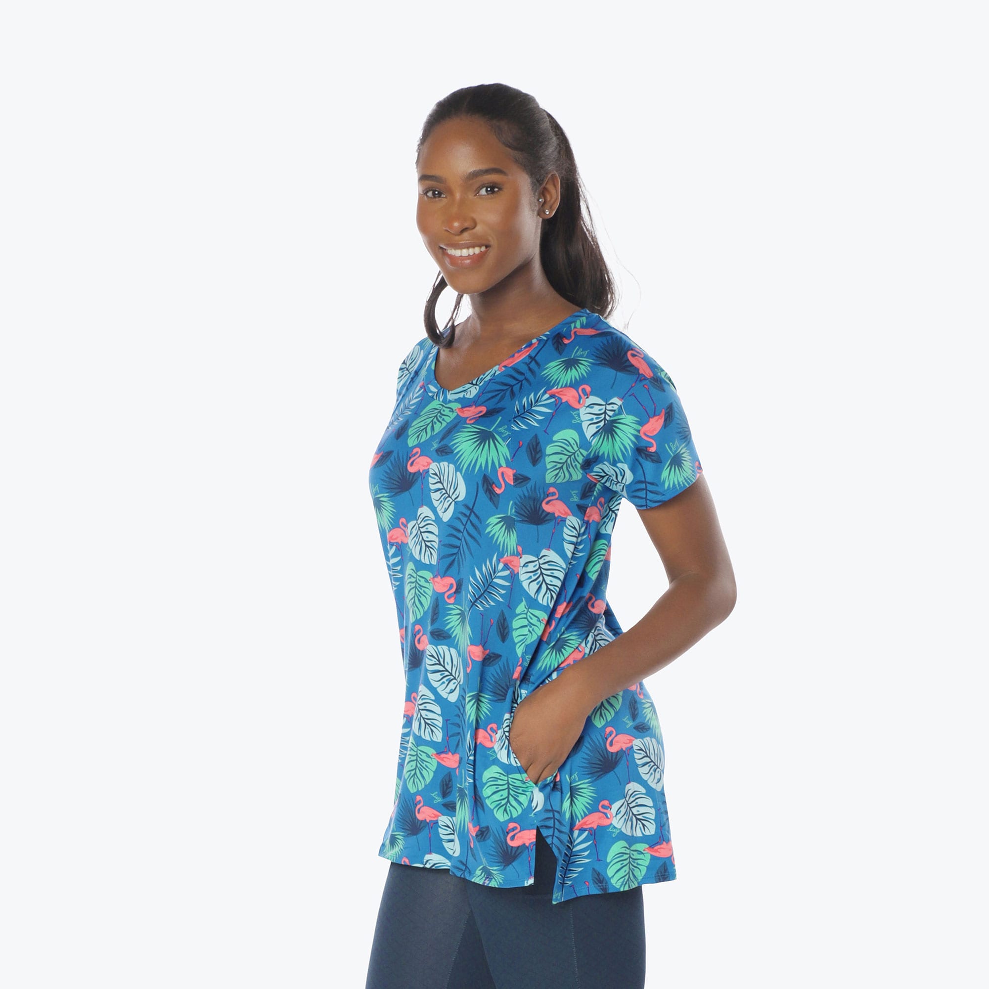 Hopper High Low Tunic Top - FLAMINGO BLUE - Hopper_Flamingo_Blue_S_03