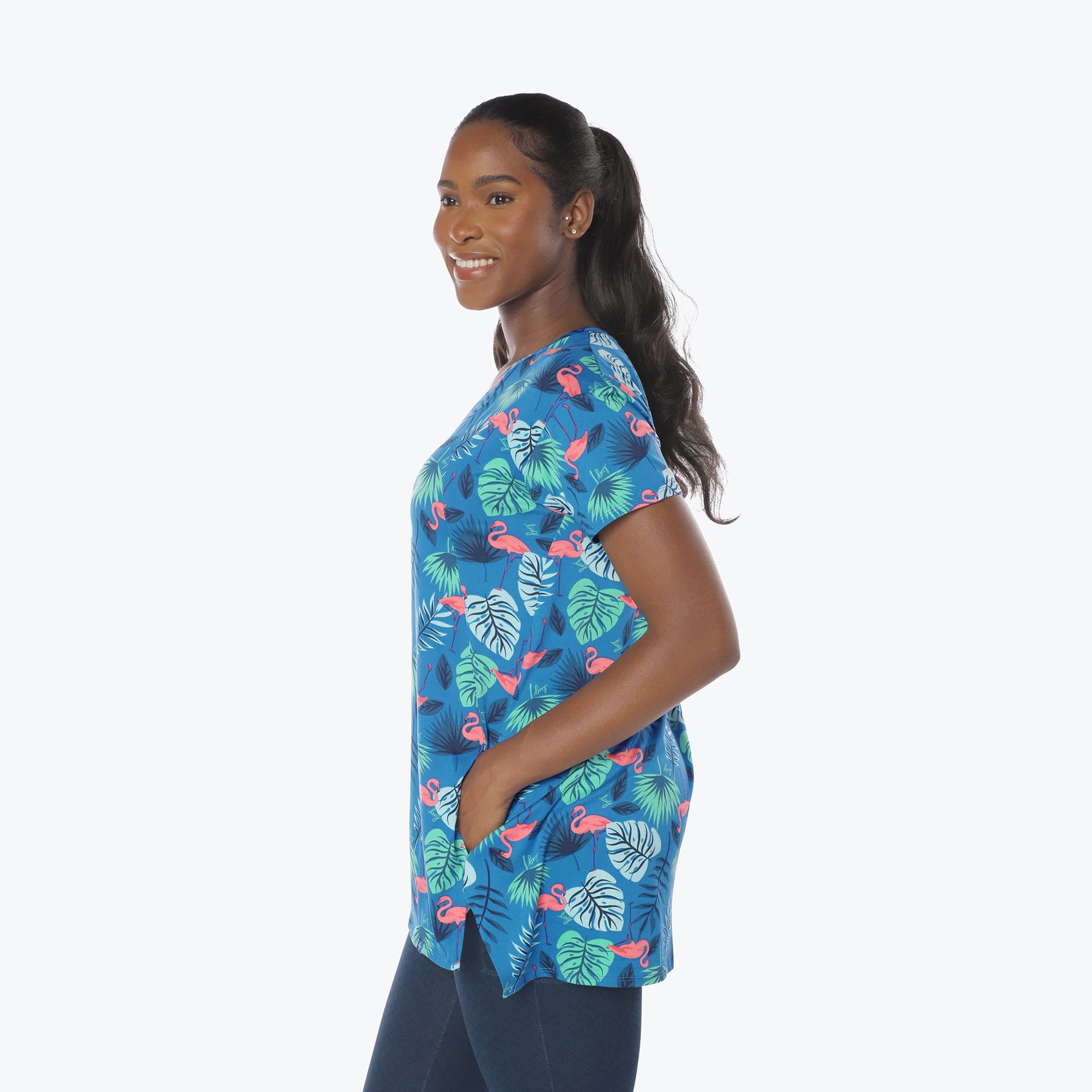 Hopper High Low Tunic Top - FLAMINGO BLUE - Hopper_Flamingo_Blue_S_03a_04bd3cfb-a2df-4ef5-84d3-55ba960da1d4