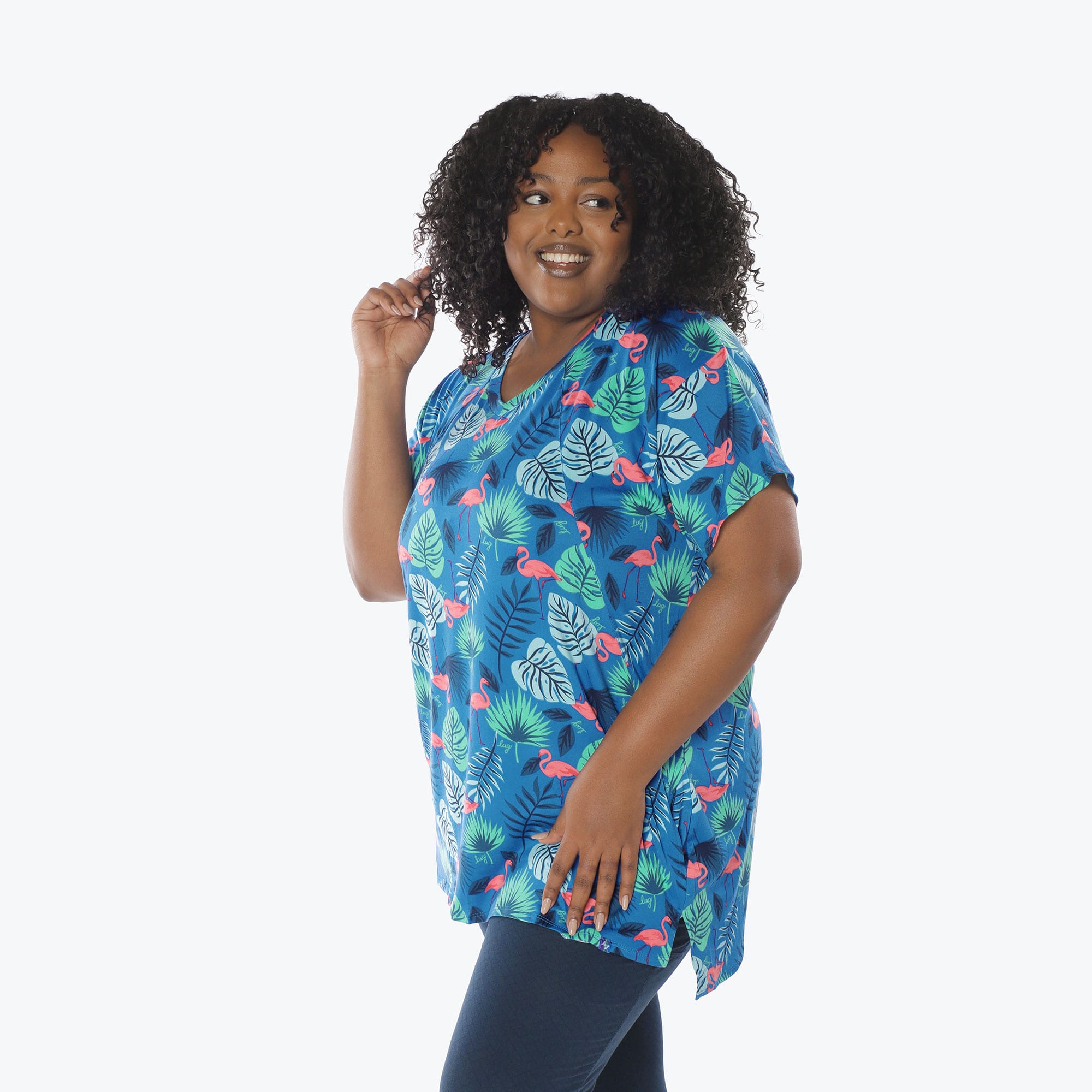 Hopper High Low Tunic Top - FLAMINGO BLUE - Hopper_Flamingo_Blue_XL_03a