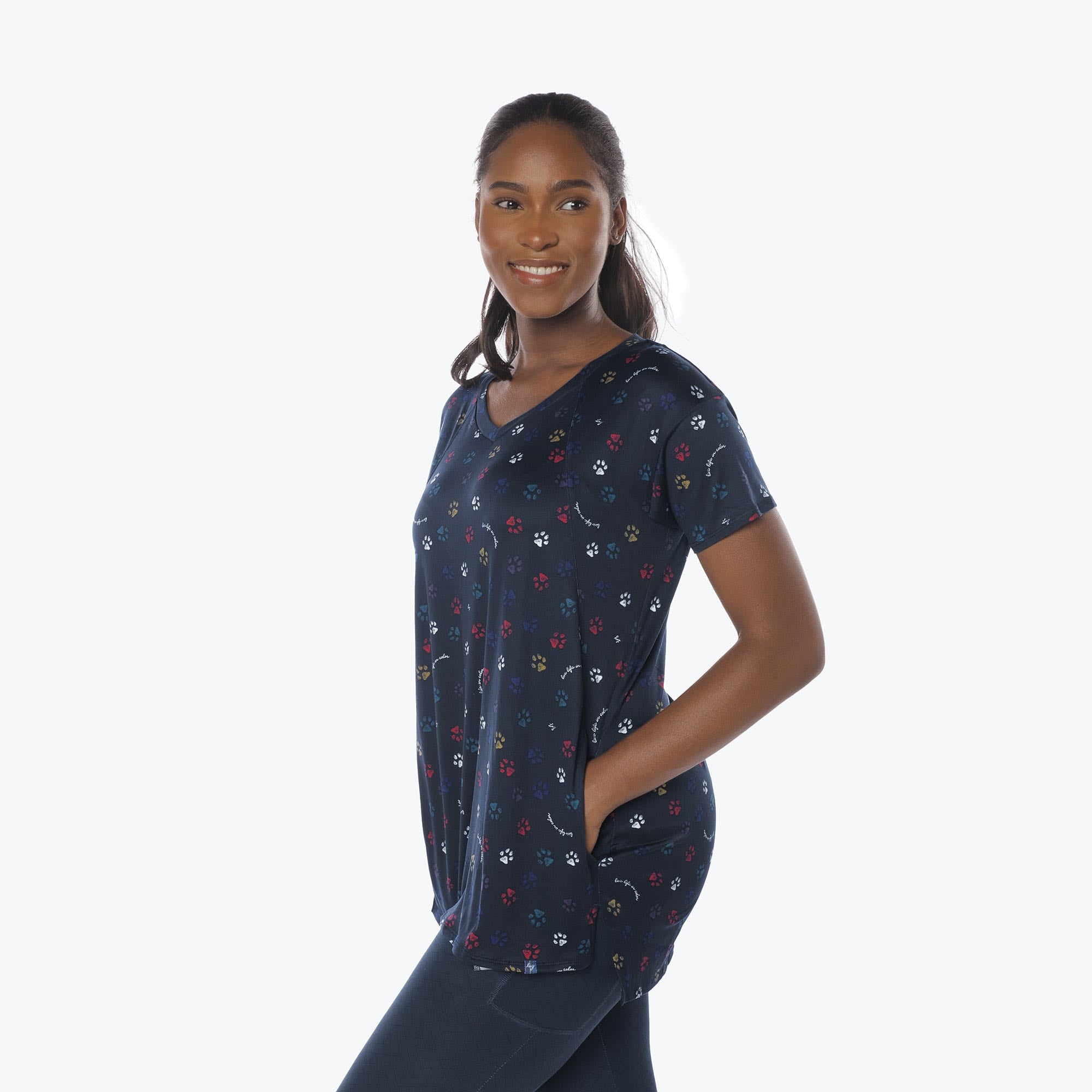 Hopper High Low Tunic Top - PAWS NAVY - Hopper_Paws_Navy_S_03a