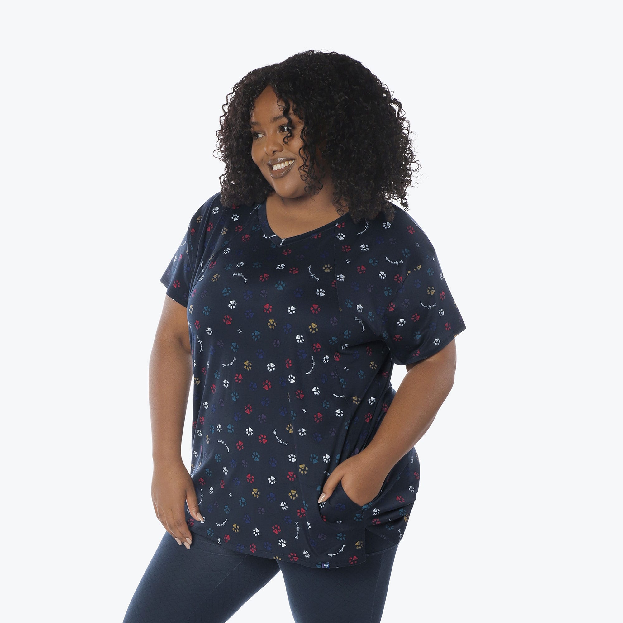 Hopper High Low Tunic Top - PAWS NAVY - Hopper_Paws_Navy_XL_01
