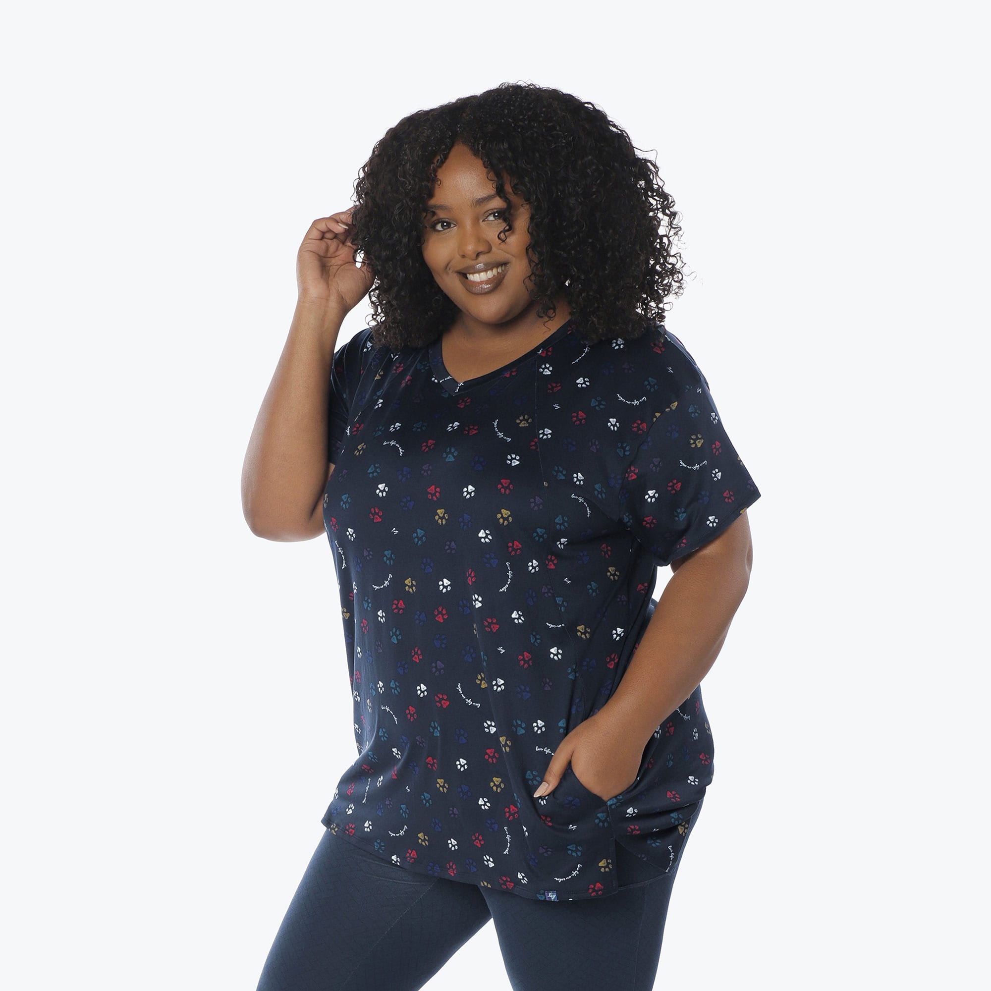 Hopper High Low Tunic Top - PAWS NAVY - Hopper_Paws_Navy_XL_03a