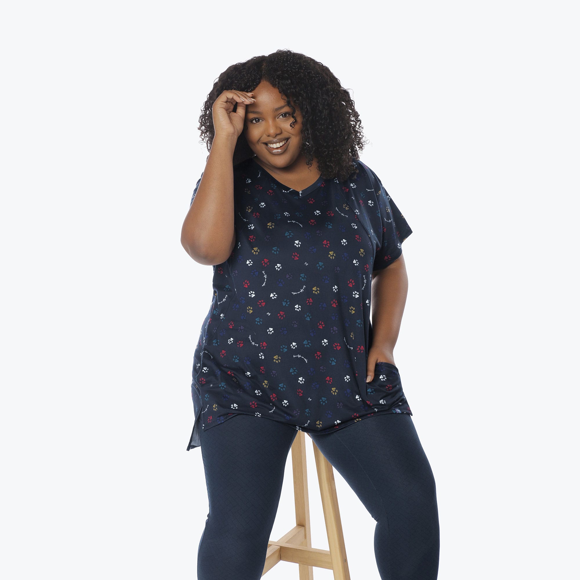 Hopper High Low Tunic Top - PAWS NAVY - Hopper_Paws_Navy_XL_05