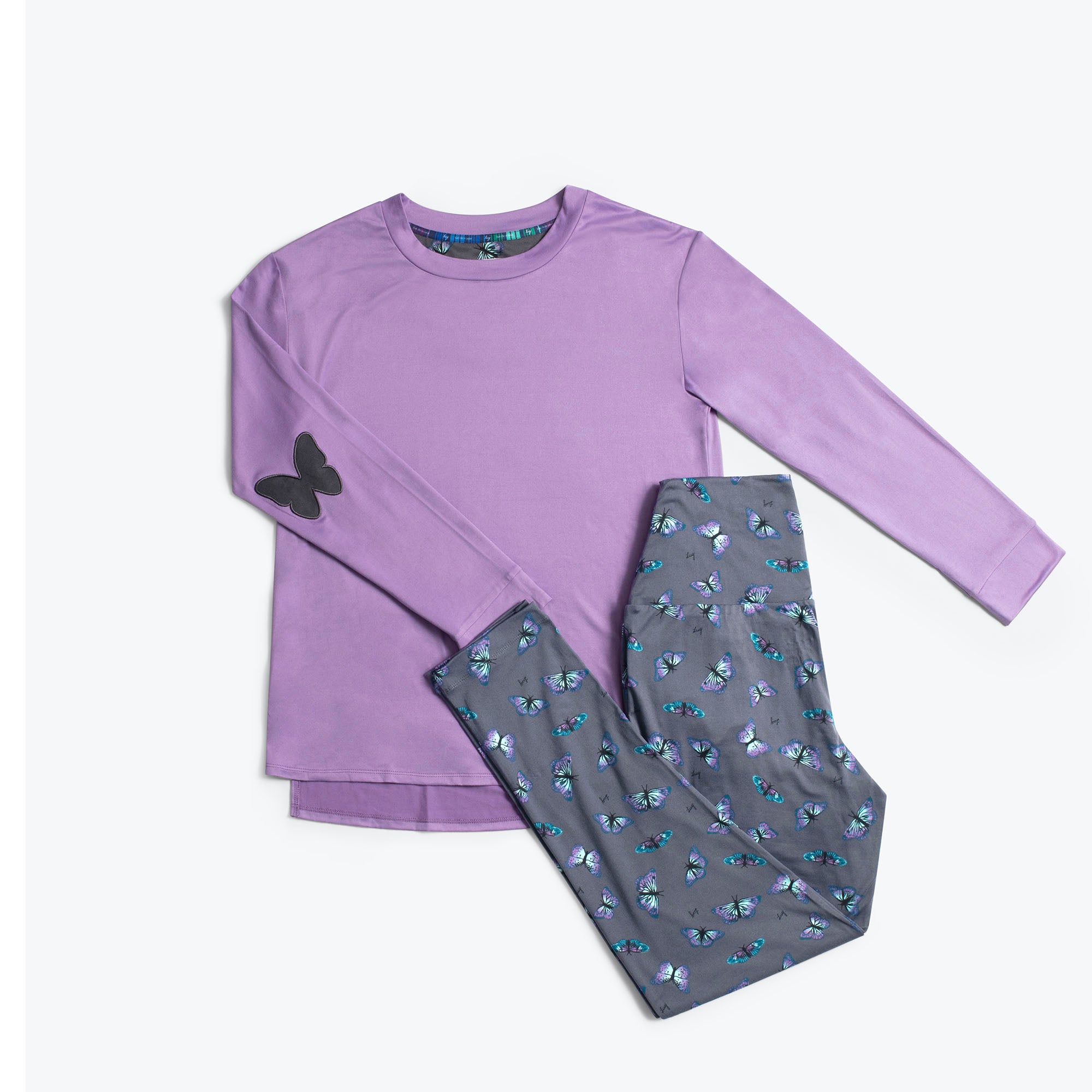 Jitterbug Long Sleeve Pajama Set - BUTTERFLY GREY - Jitterbug_ButterflyGrey_Flatlay_cacd525b-32ce-4a20-b339-be5d439f4d22