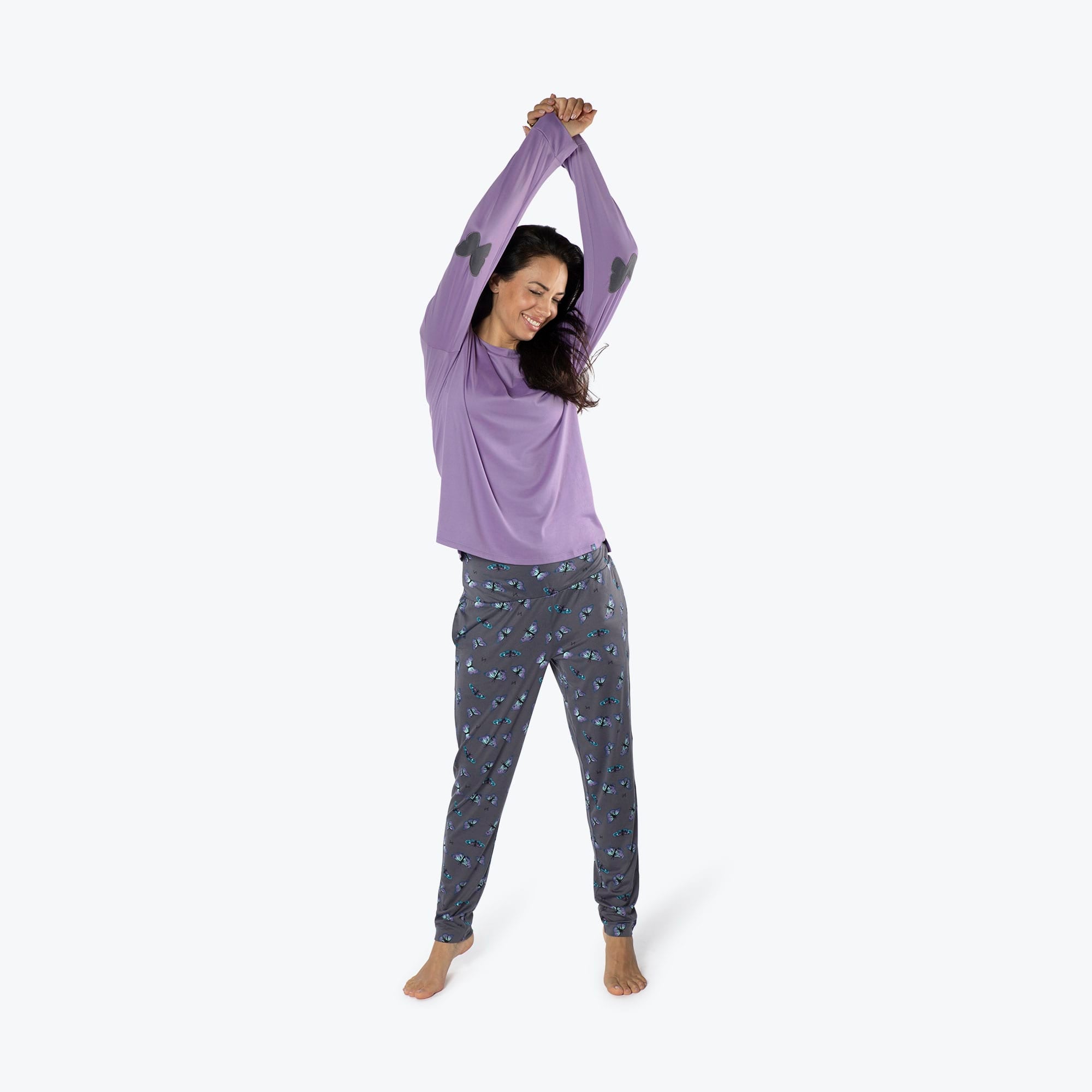 Jitterbug Long Sleeve Pajama Set - BUTTERFLY GREY - Jitterbug_ButterflyGrey_S_01a