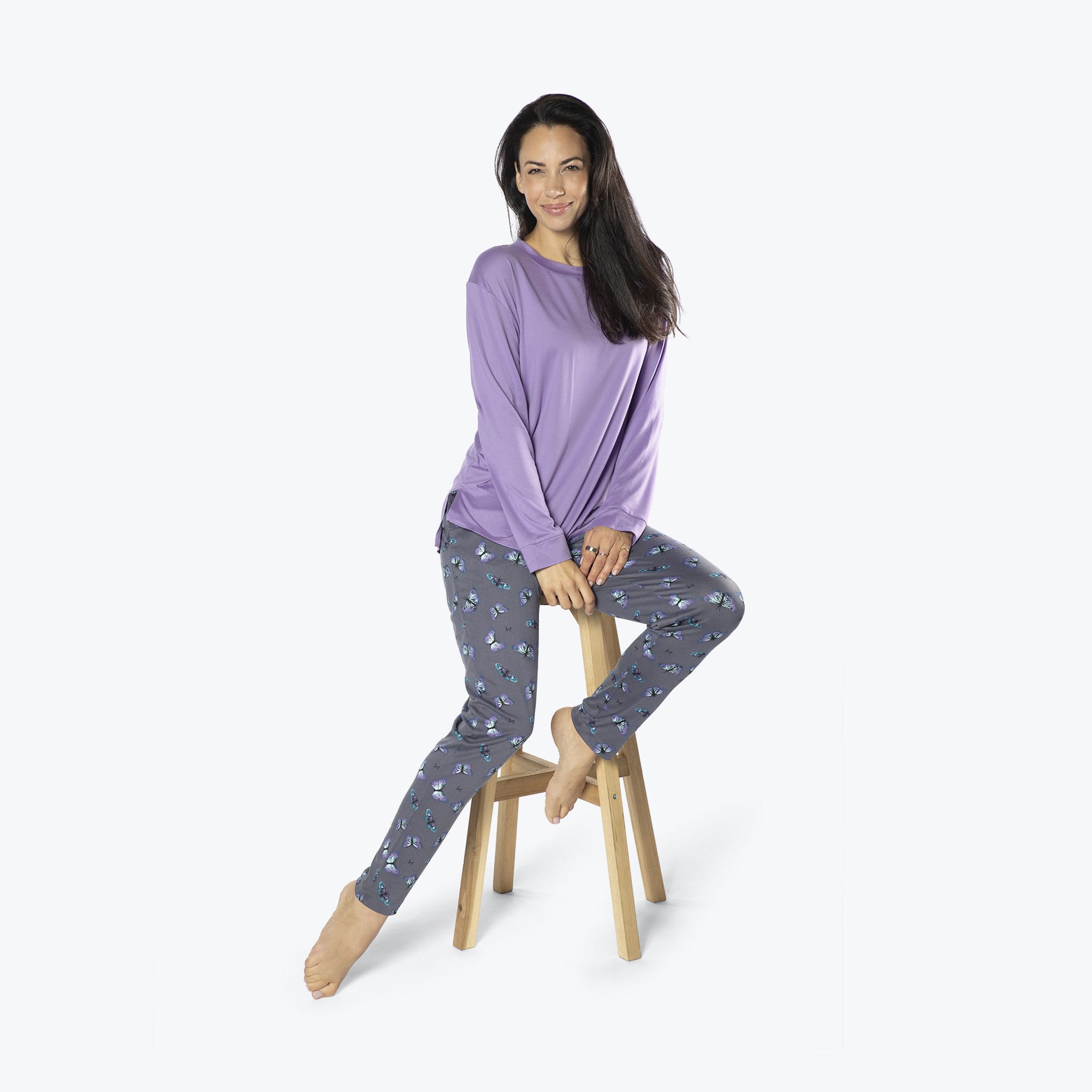 Jitterbug Long Sleeve Pajama Set - BUTTERFLY GREY - Jitterbug_ButterflyGrey_S_01b