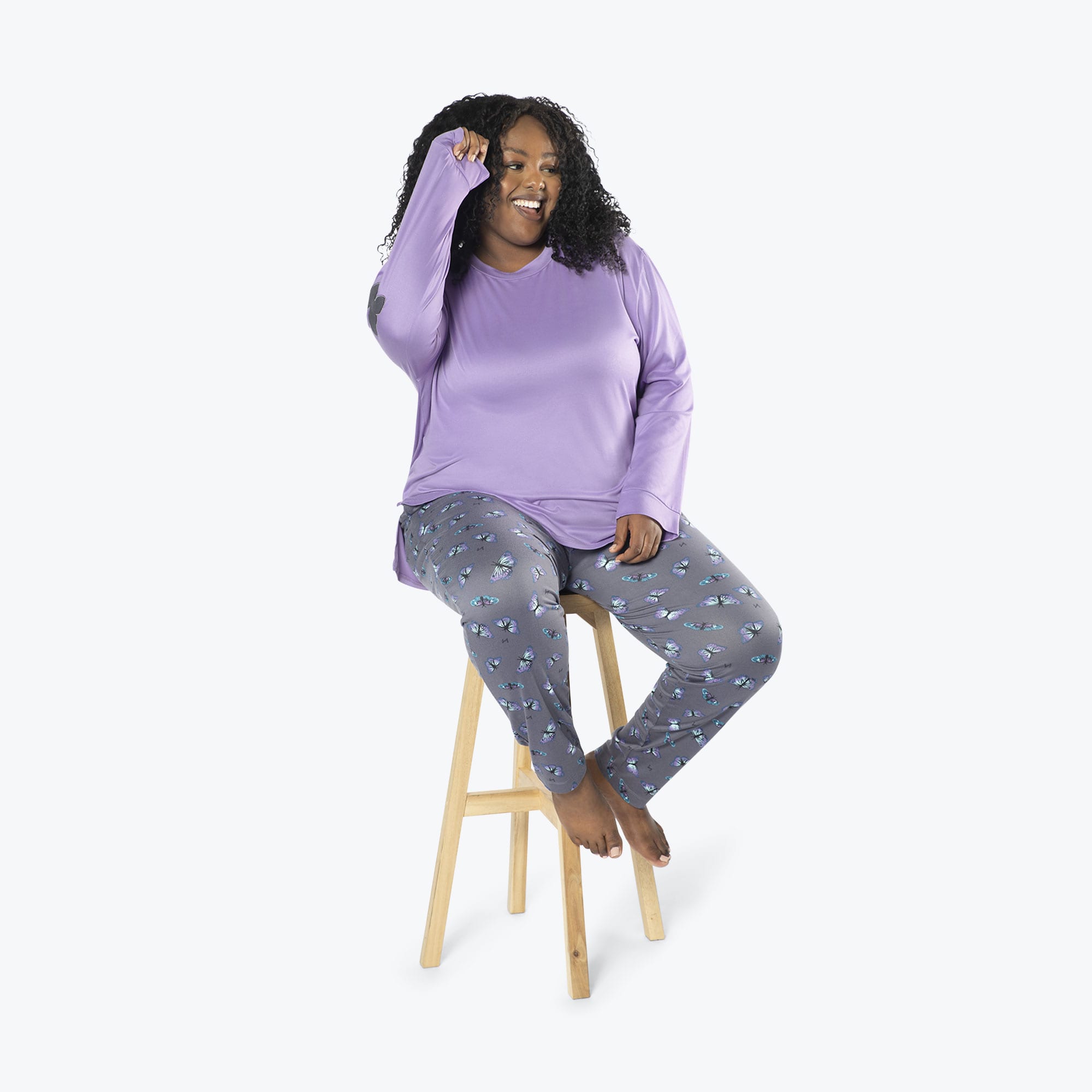 Jitterbug Long Sleeve Pajama Set - BUTTERFLY GREY - Jitterbug_ButterflyGrey_XL_01b