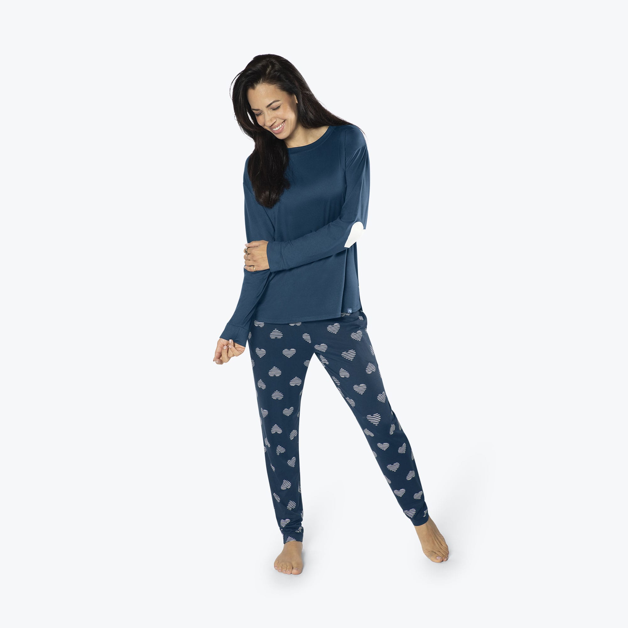 Jitterbug Long Sleeve Pajama Set - NAVY HEARTS - Jitterbug_NavyHearts_S_01a