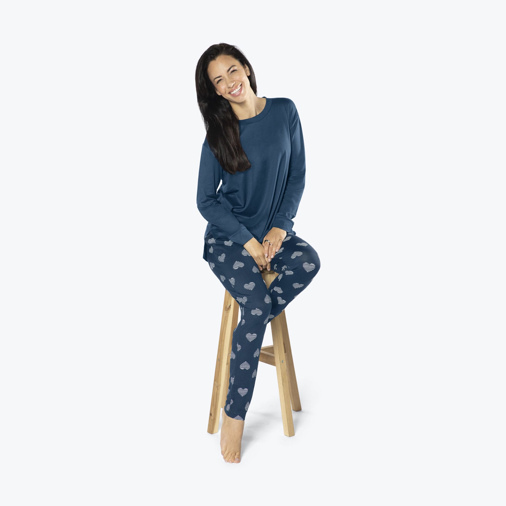 Jitterbug Long Sleeve Pajama Set - NAVY HEARTS - Jitterbug_NavyHearts_S_01b