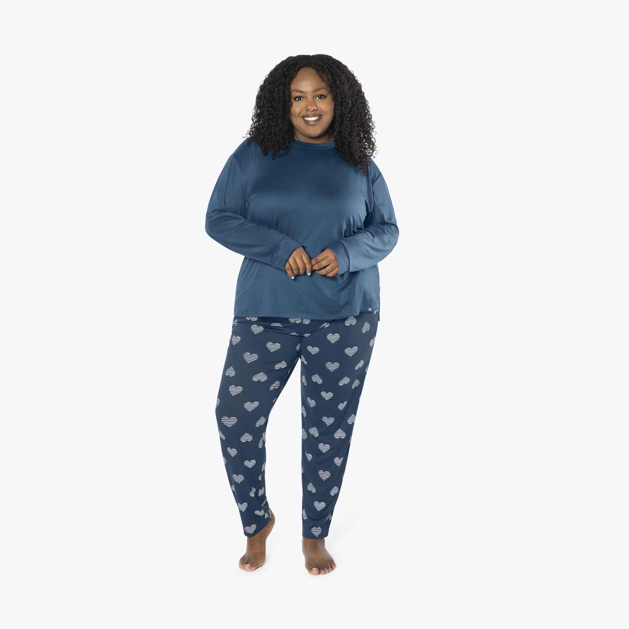 Jitterbug Long Sleeve Pajama Set - NAVY HEARTS - Jitterbug_NavyHearts_XL_01a