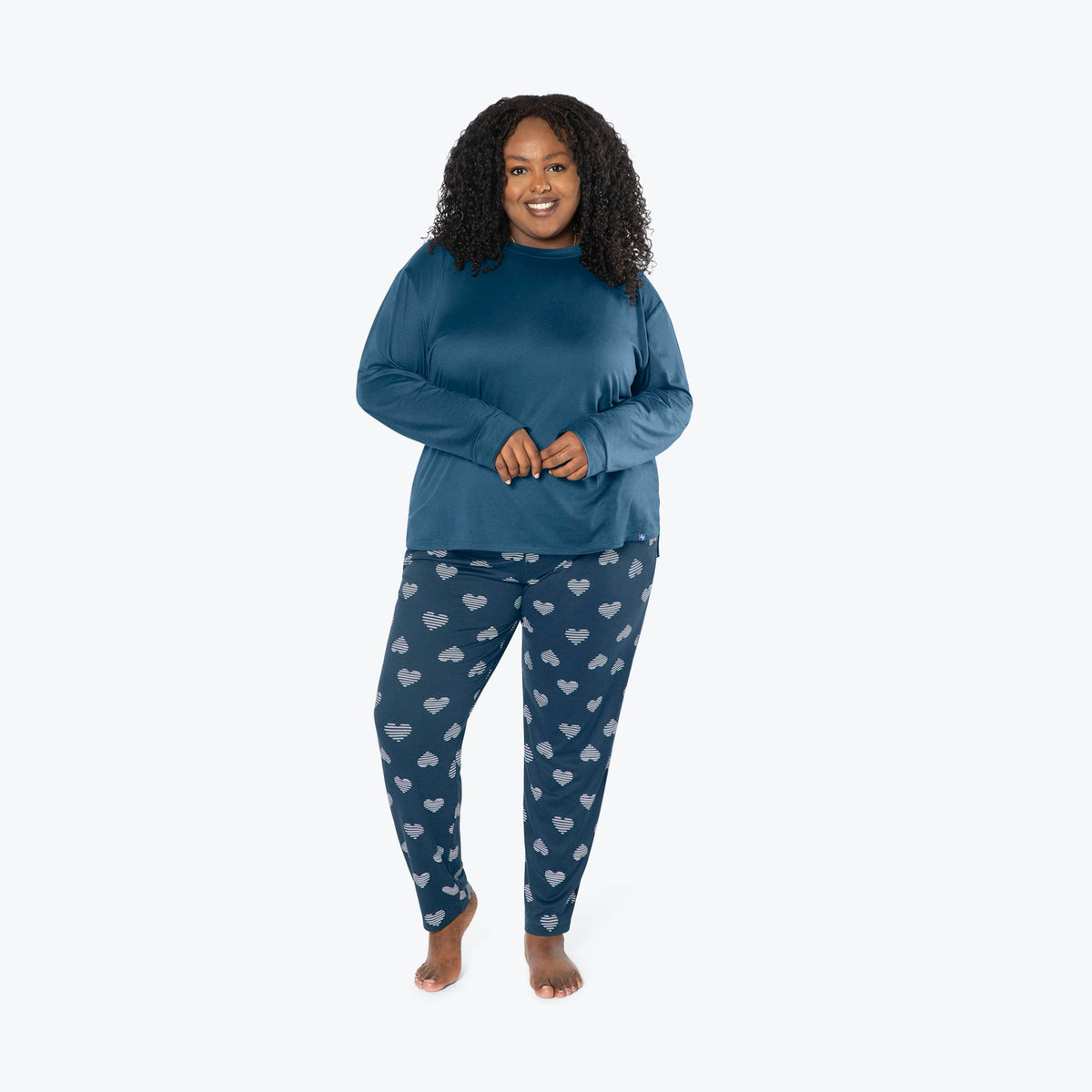 Jitterbug Long Sleeve Pajama Set - NAVY HEARTS - Jitterbug_NavyHearts_XL_01a